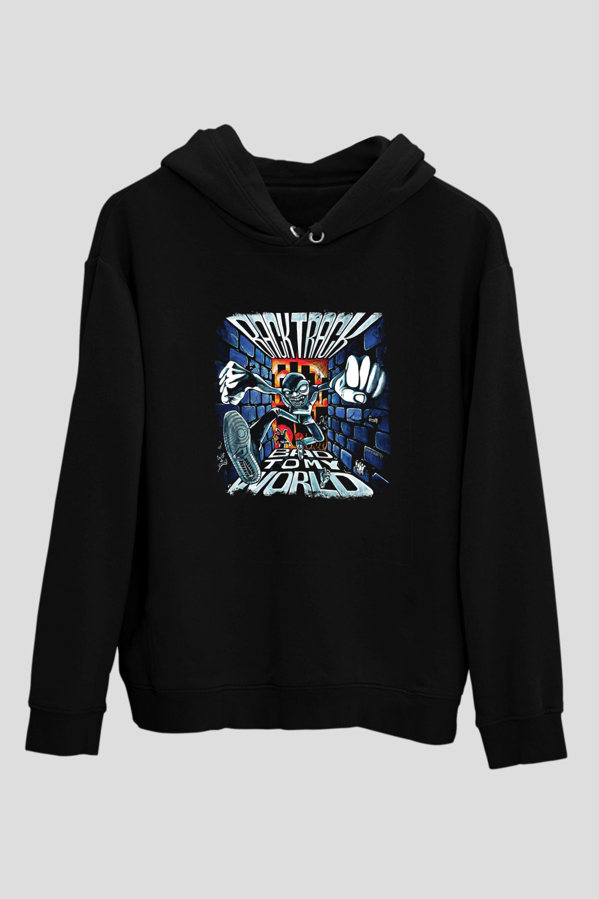 Backtrack Baskılı Unisex Siyah Hoodie