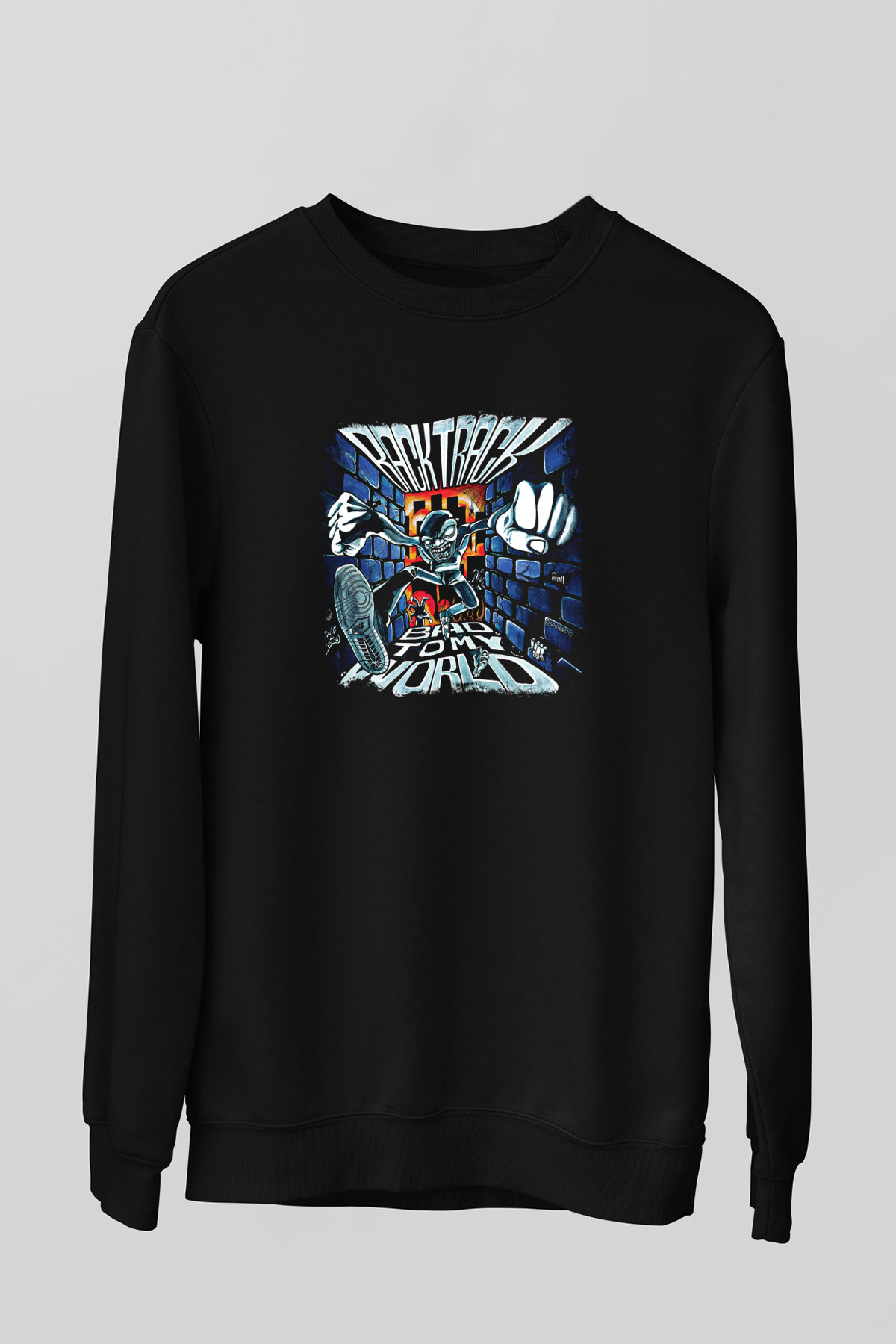 Backtrack Baskılı Unisex Siyah Sweatshirt