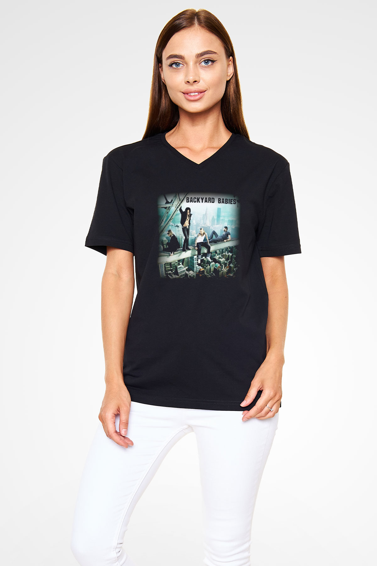 Backyard Babies Siyah Unisex V Yaka Tişört T-Shirt