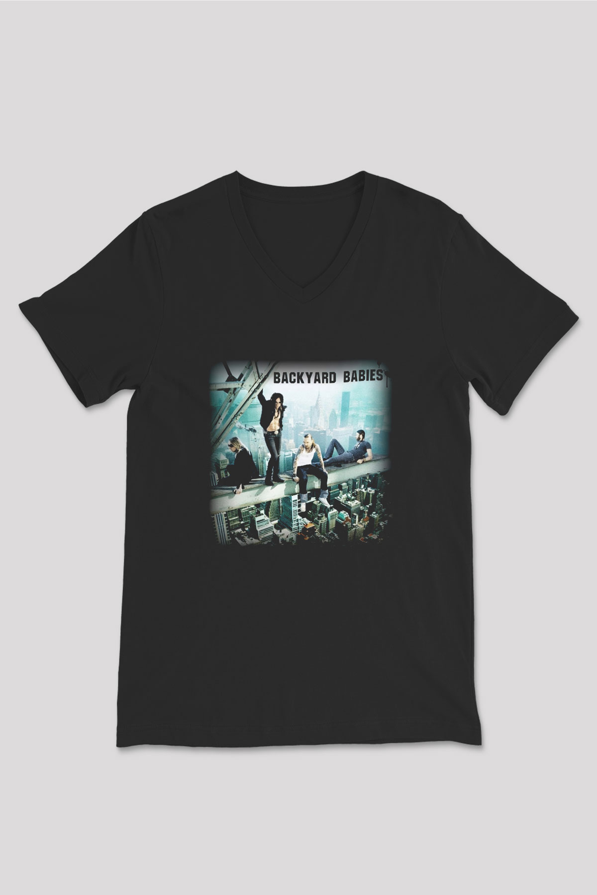 Backyard Babies Siyah Unisex V Yaka Tişört T-Shirt