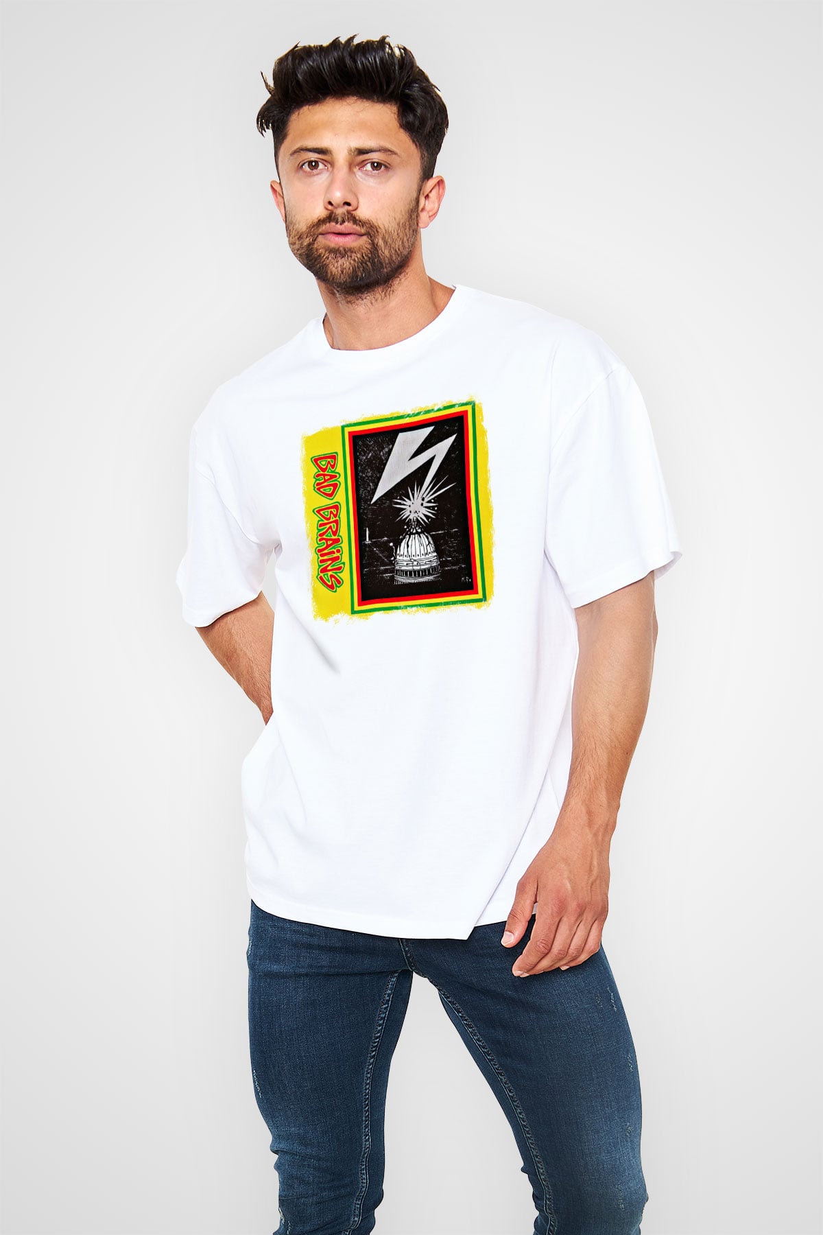 Bad Brains Baskılı Unisex Beyaz Oversize Tişört