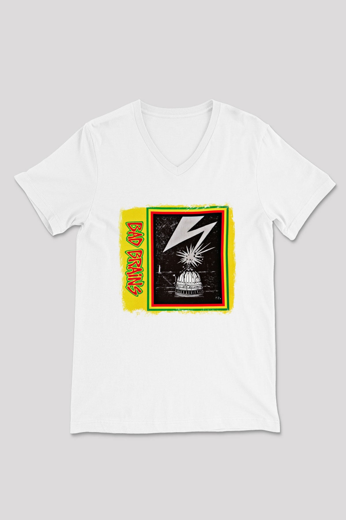 Bad Brains Baskılı Unisex Beyaz V Yaka Tişört