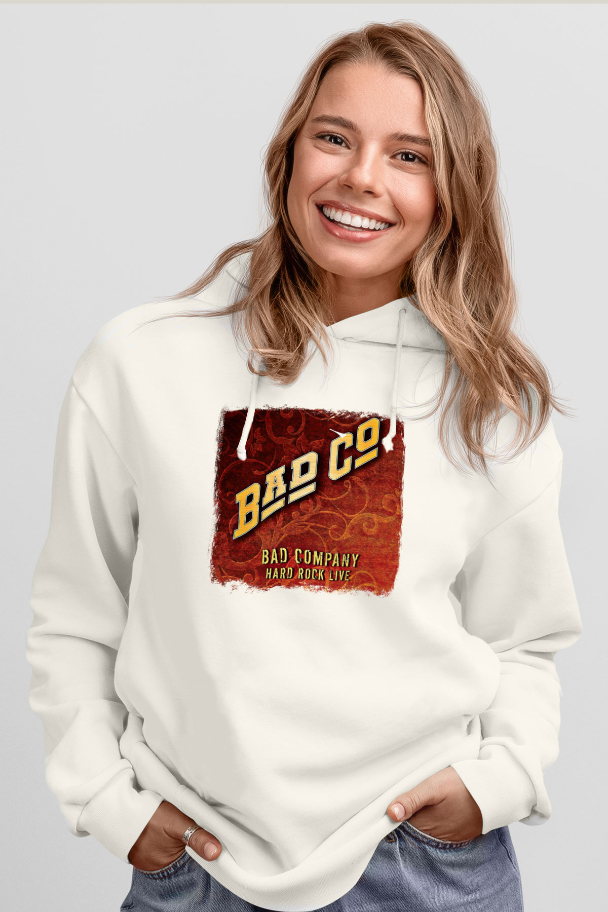 Bad Company Baskılı Unisex Beyaz Hoodie