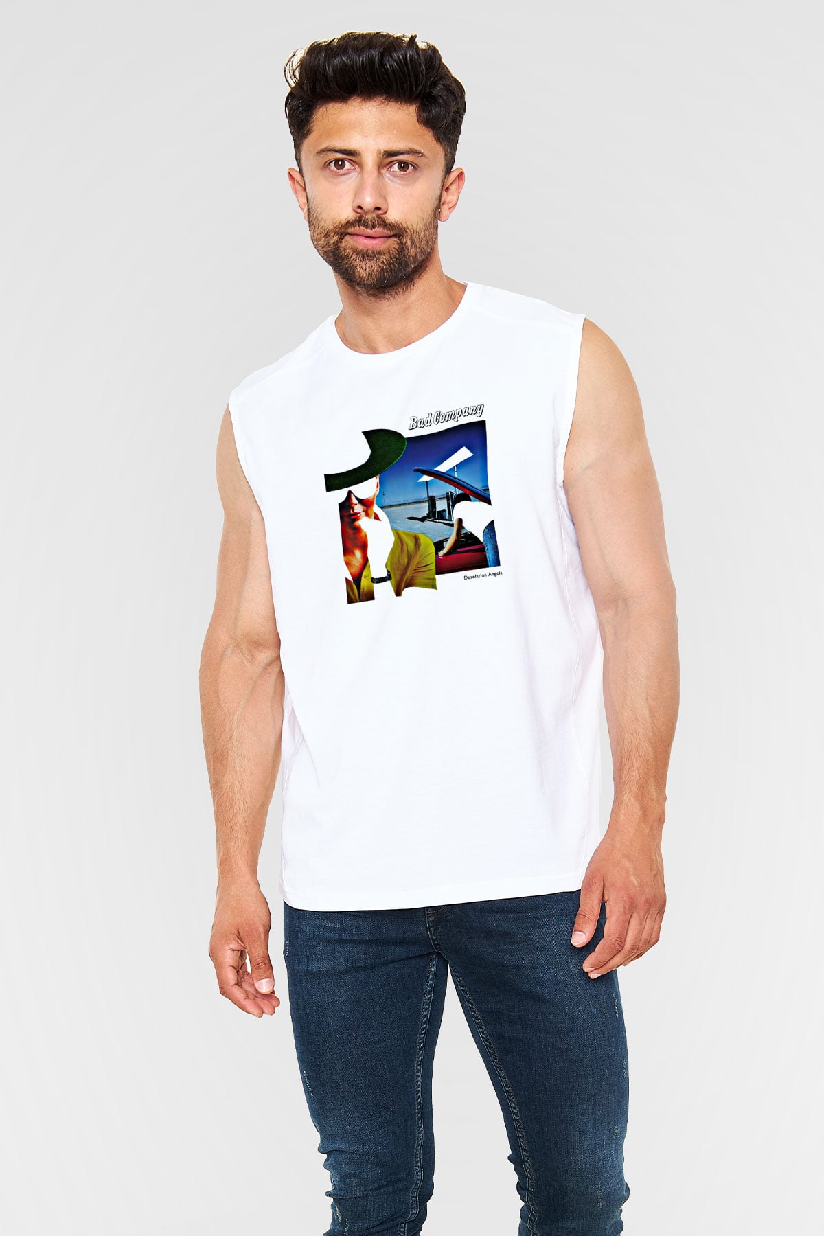 Bad Company Baskılı Unisex Beyaz Kolsuz Tişört