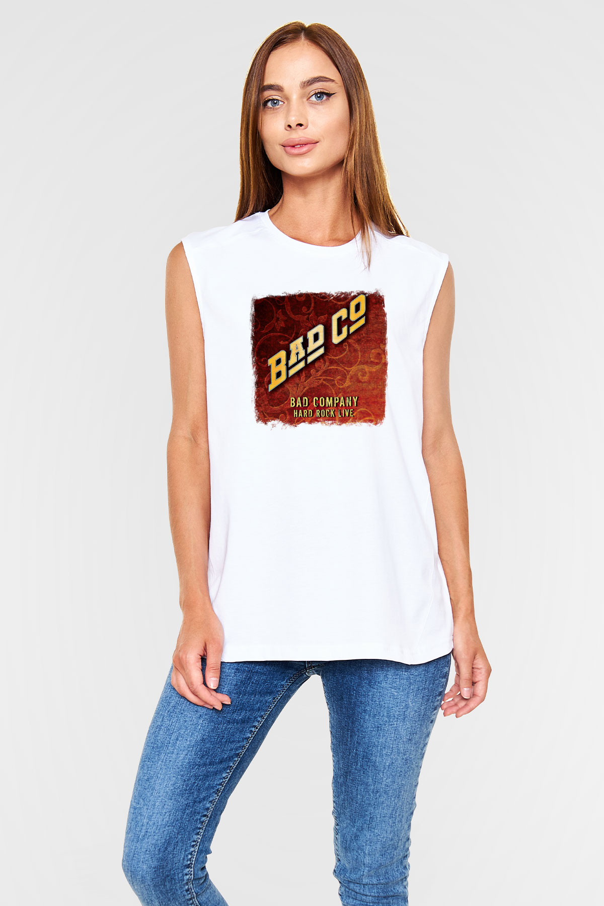 Bad Company Baskılı Unisex Beyaz Kolsuz Tişört