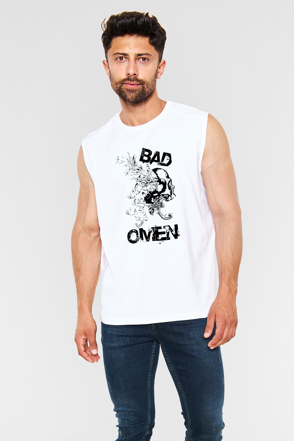 Bad Omens Baskılı Beyaz Unisex Kolsuz Tişört - Tshirt