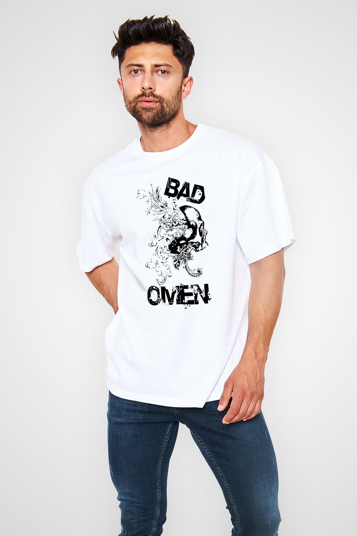 Bad Omens Baskılı Beyaz Unisex Oversize Tişört - Tshirt