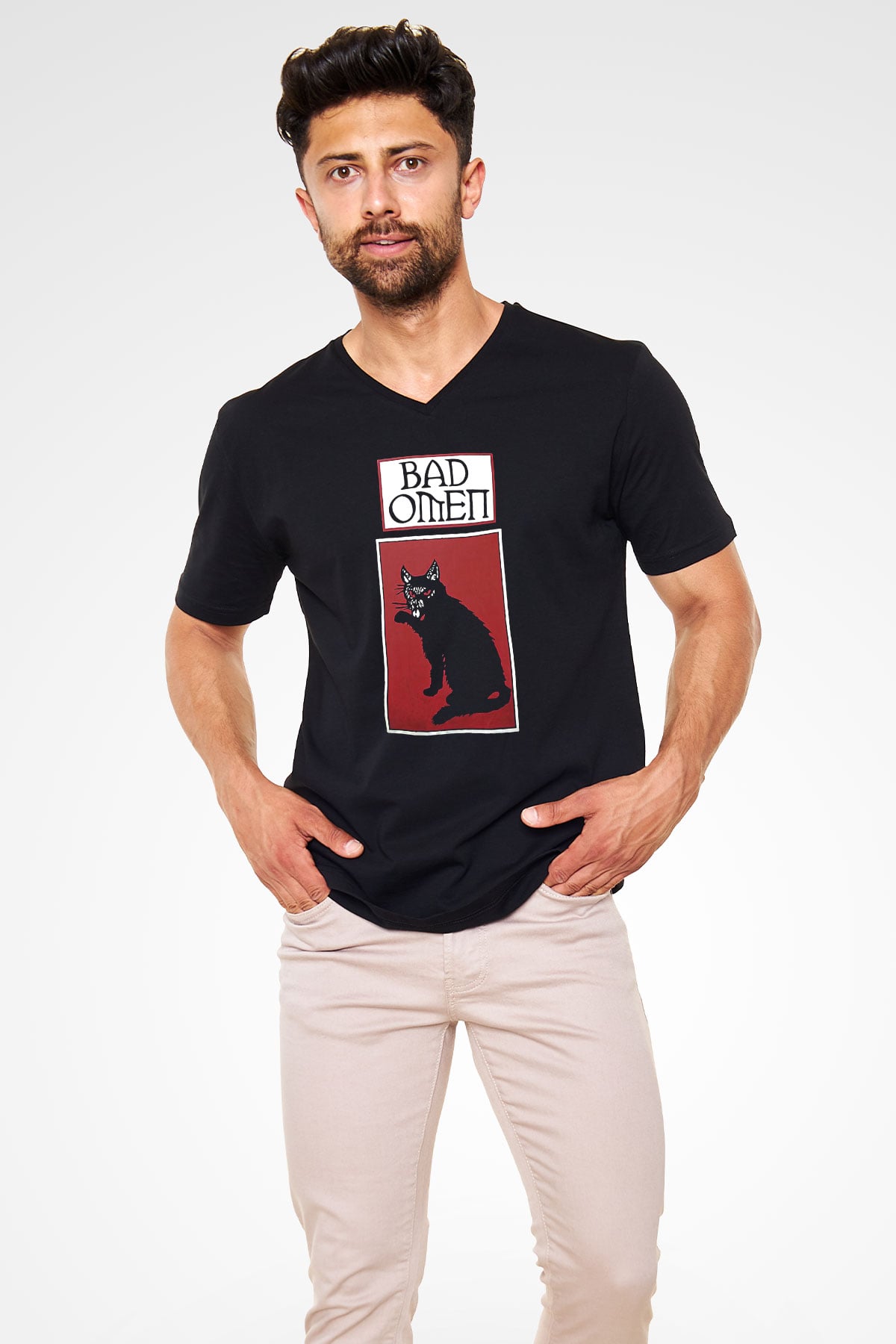 Bad Omens Baskılı Unisex Siyah V Yaka Tişört - Tshirt