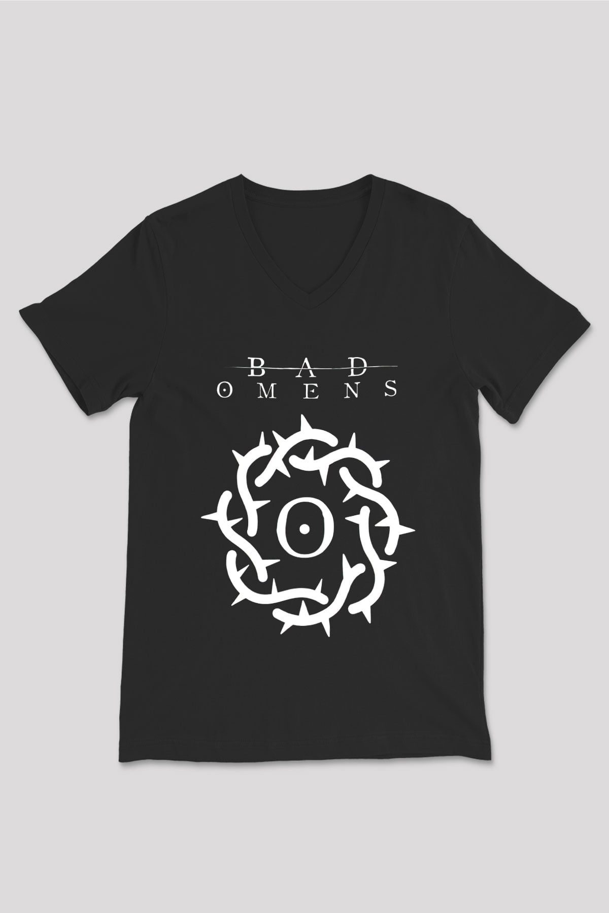 Bad Omens Baskılı Unisex Siyah V Yaka Tişört - Tshirt