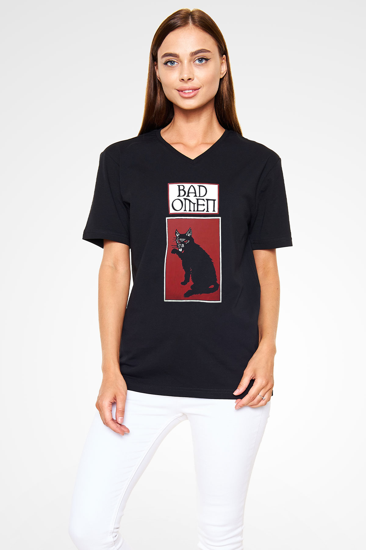 Bad Omens Baskılı Unisex Siyah V Yaka Tişört - Tshirt