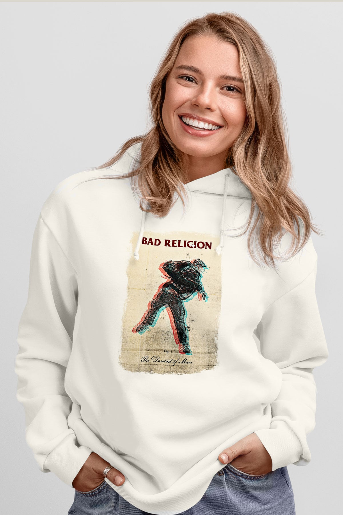 Bad Religion Baskılı Unisex Beyaz Hoodie