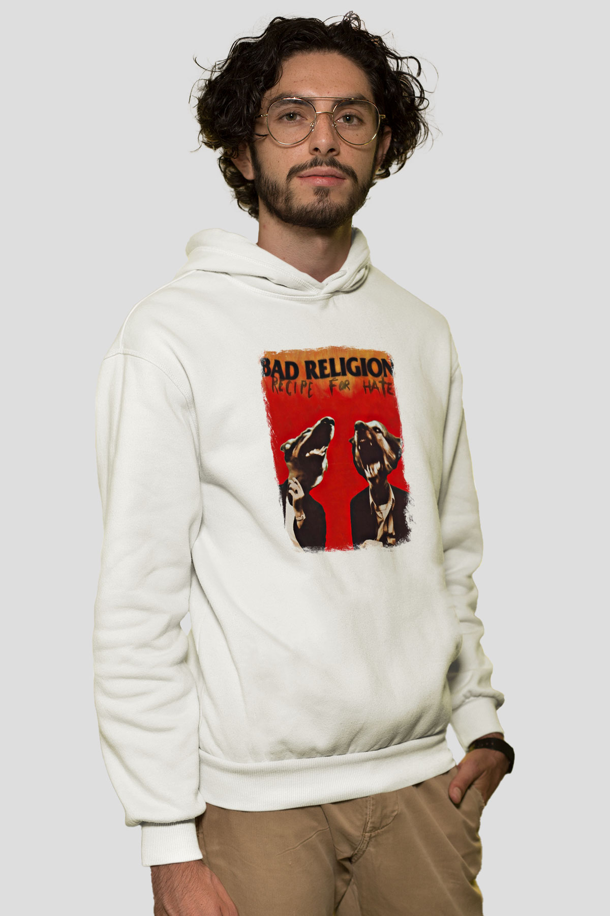 Bad Religion Baskılı Unisex Beyaz Hoodie
