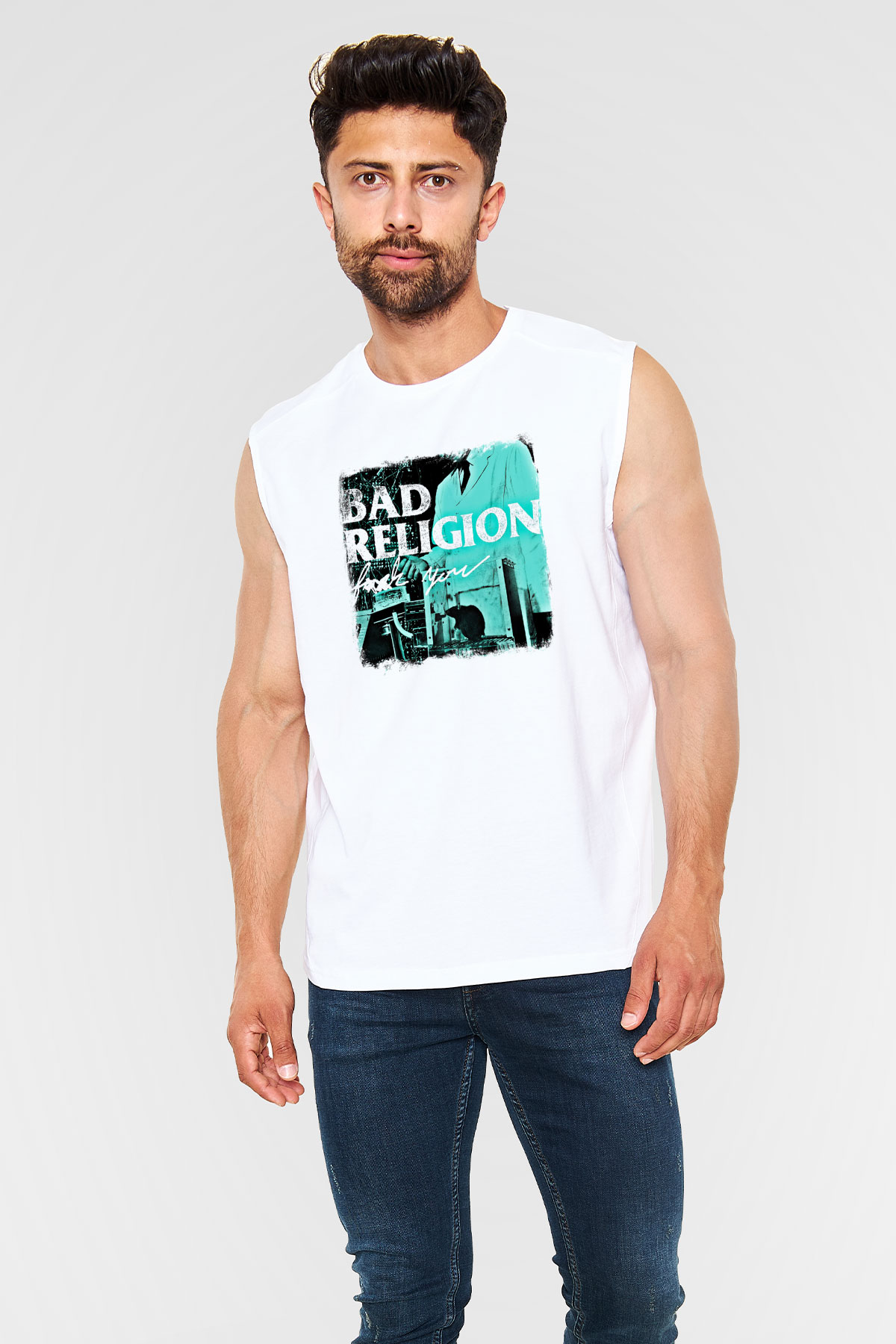 Bad Religion Baskılı Unisex Beyaz Kolsuz Tişört
