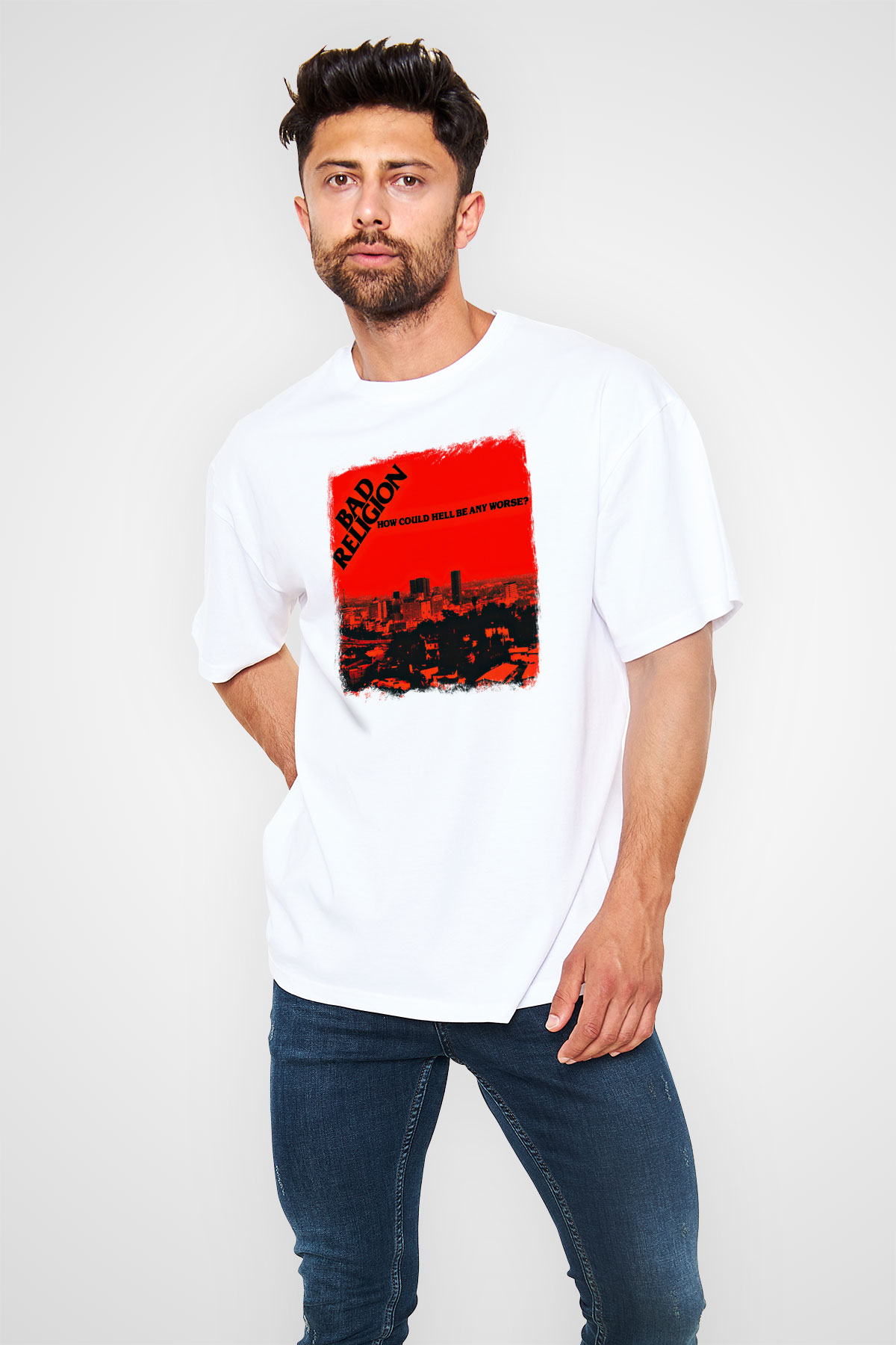 Bad Religion Baskılı Unisex Beyaz Oversize Tişört