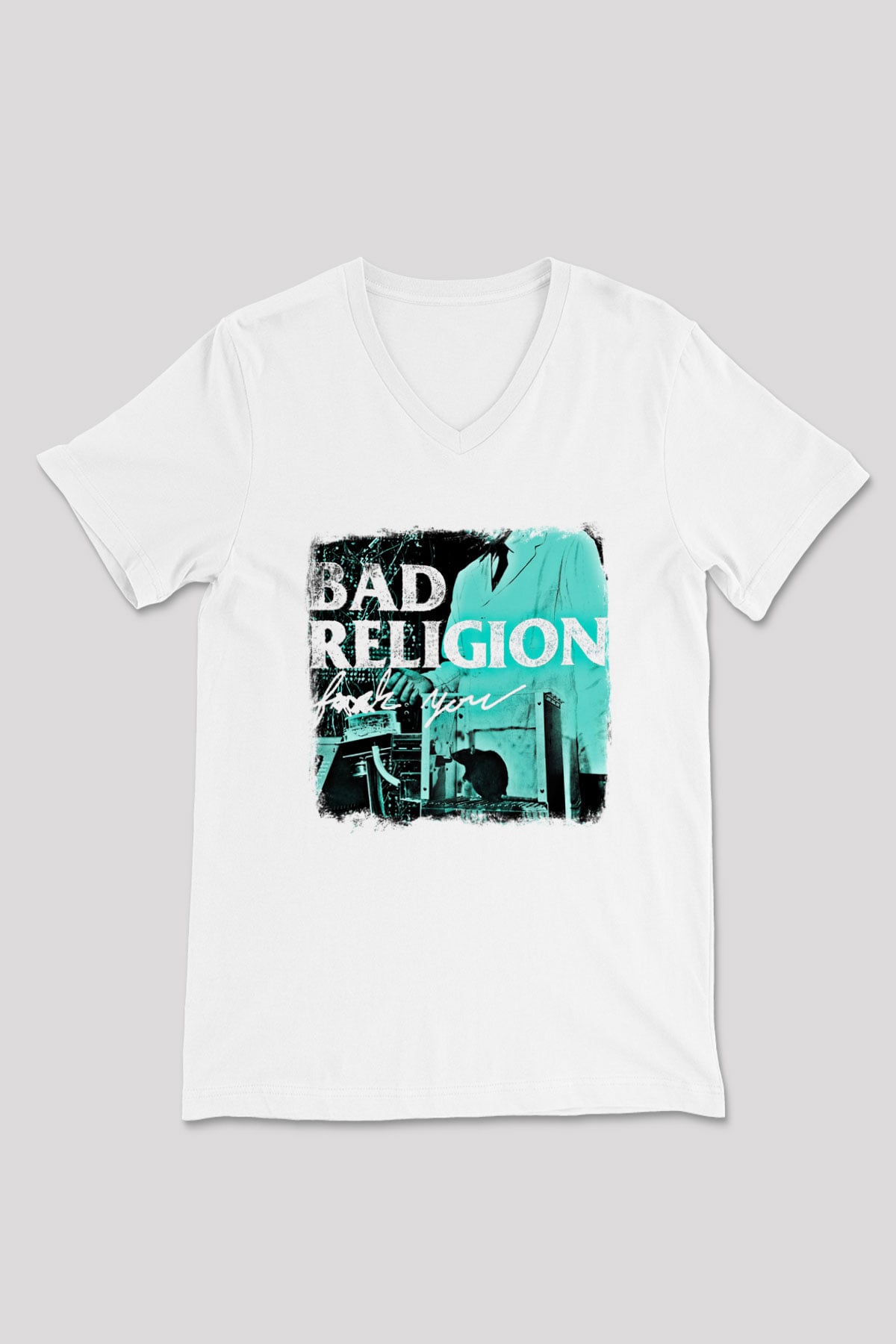 Bad Religion Baskılı Unisex Beyaz V Yaka Tişört