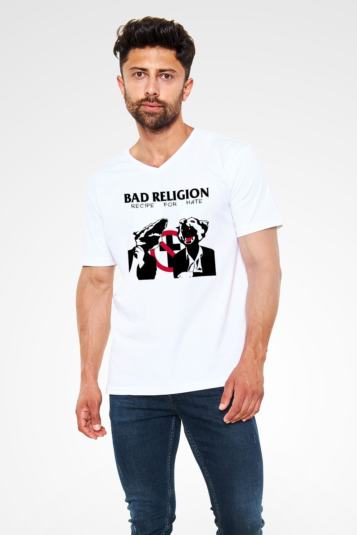Bad Religion Beyaz Unisex V Yaka Tişört T-Shirt
