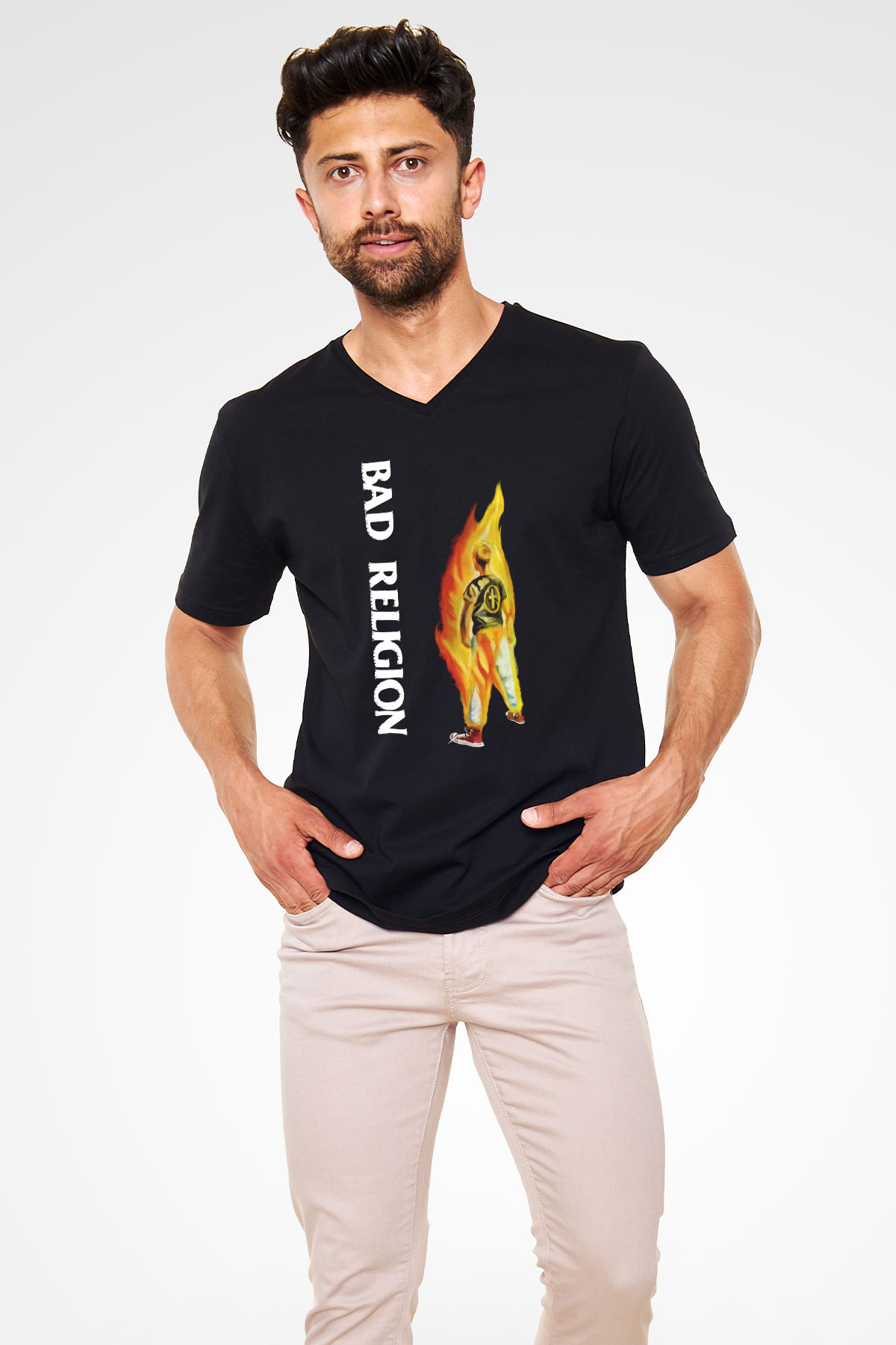 Bad Religion Siyah Unisex V Yaka Tişört T-Shirt