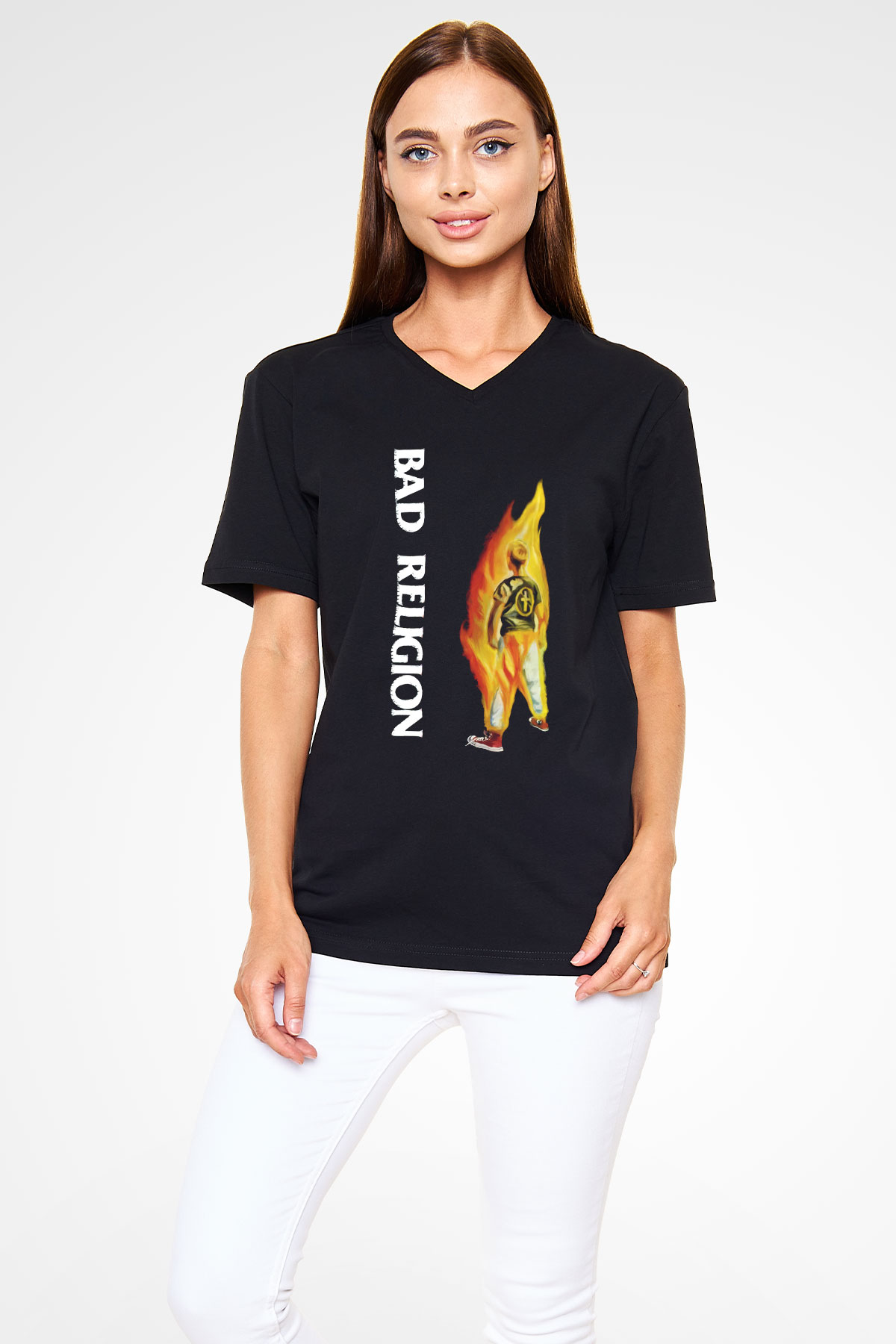 Bad Religion Siyah Unisex V Yaka Tişört T-Shirt