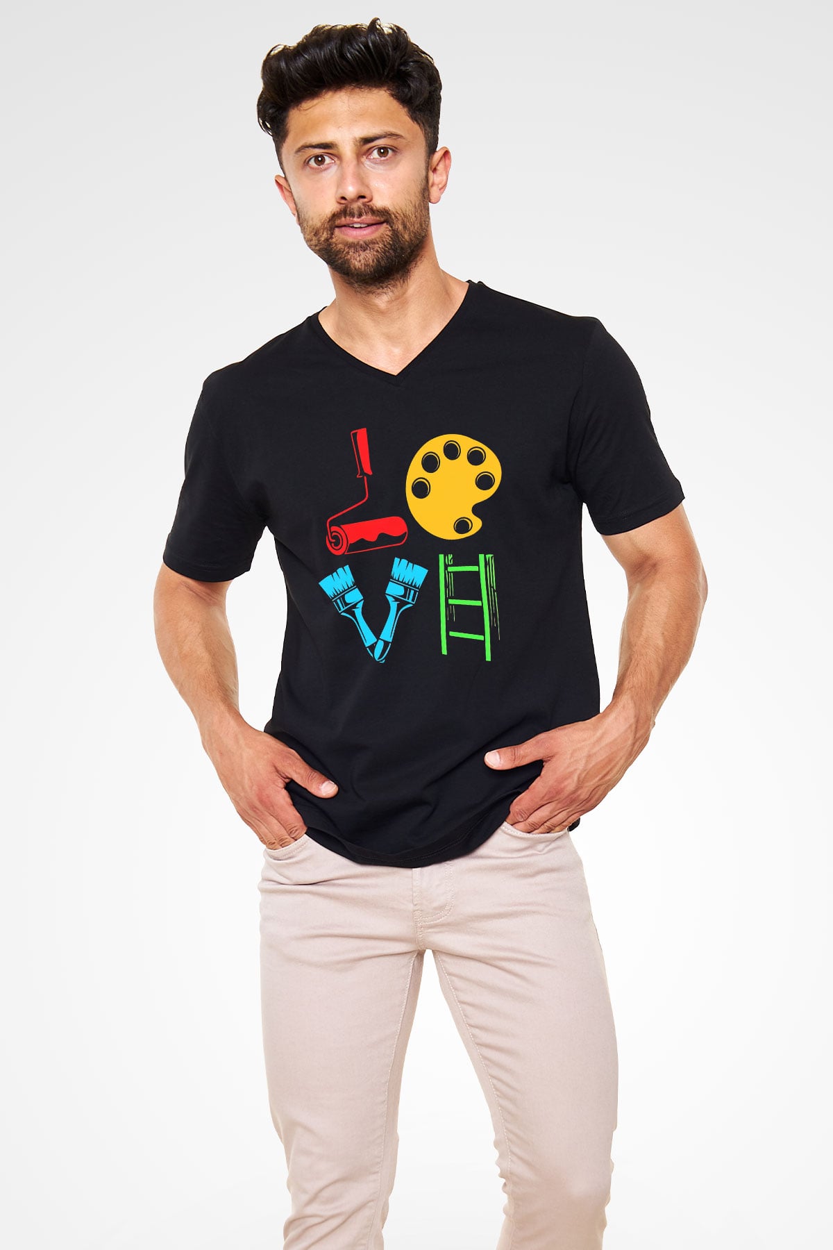 Badanacı Siyah Unisex V Yaka Tişört