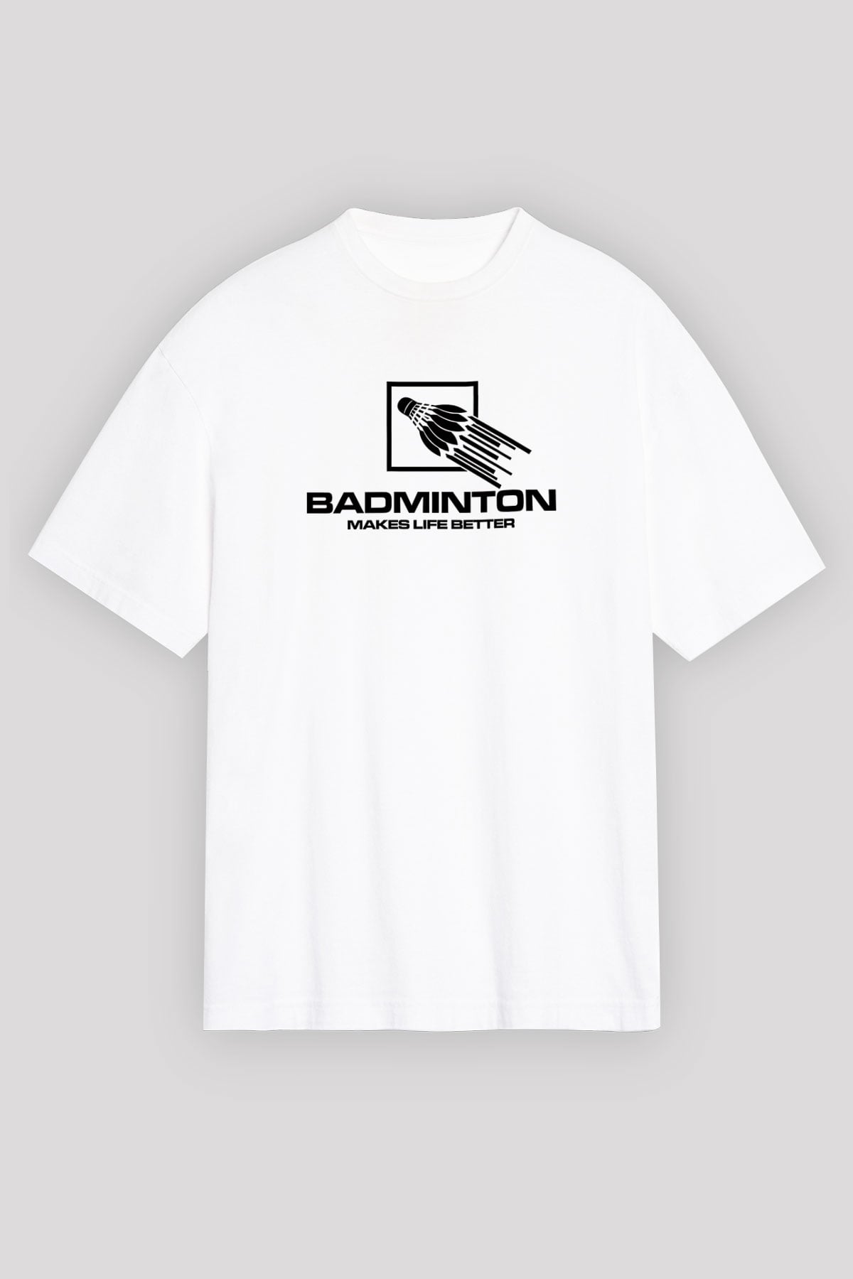 Badminton Baskılı Unisex Beyaz Oversize Tişört - Tshirt