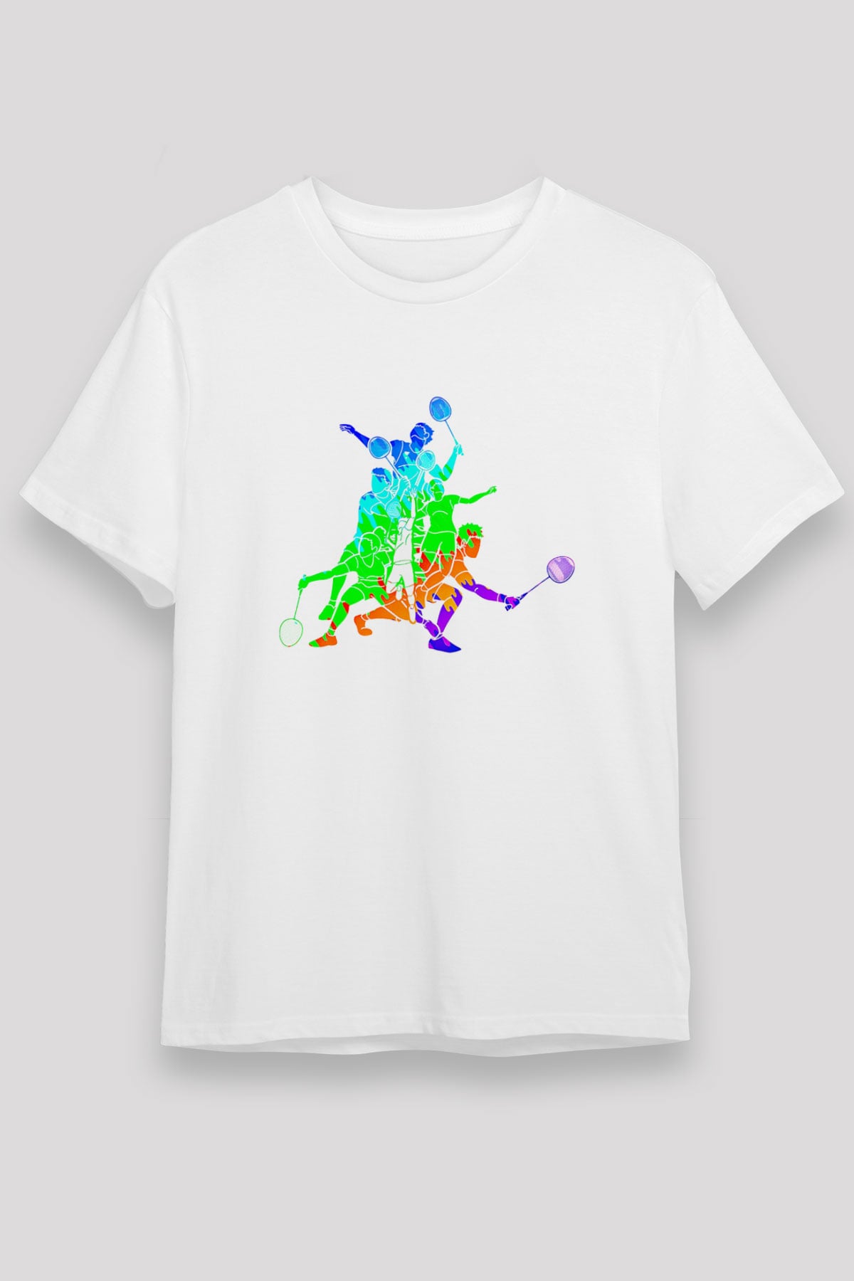 Badminton Baskılı Unisex Beyaz Tişört - Tshirt
