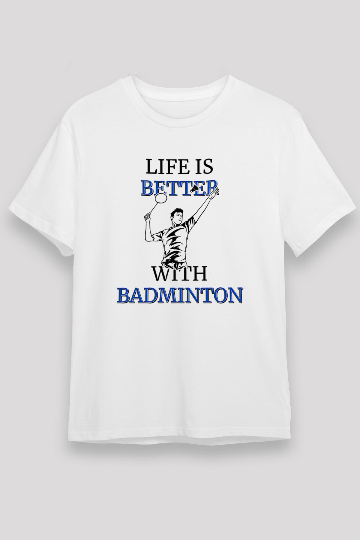Badminton Baskılı Unisex Beyaz Tişört - Tshirt