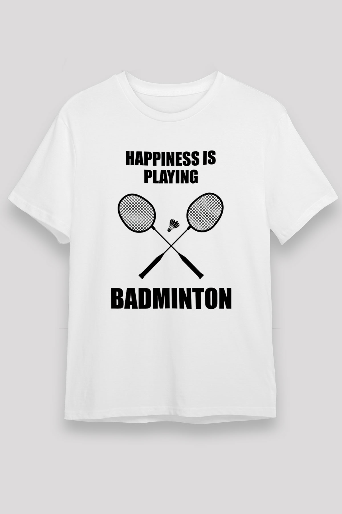 Badminton Baskılı Unisex Beyaz Tişört - Tshirt