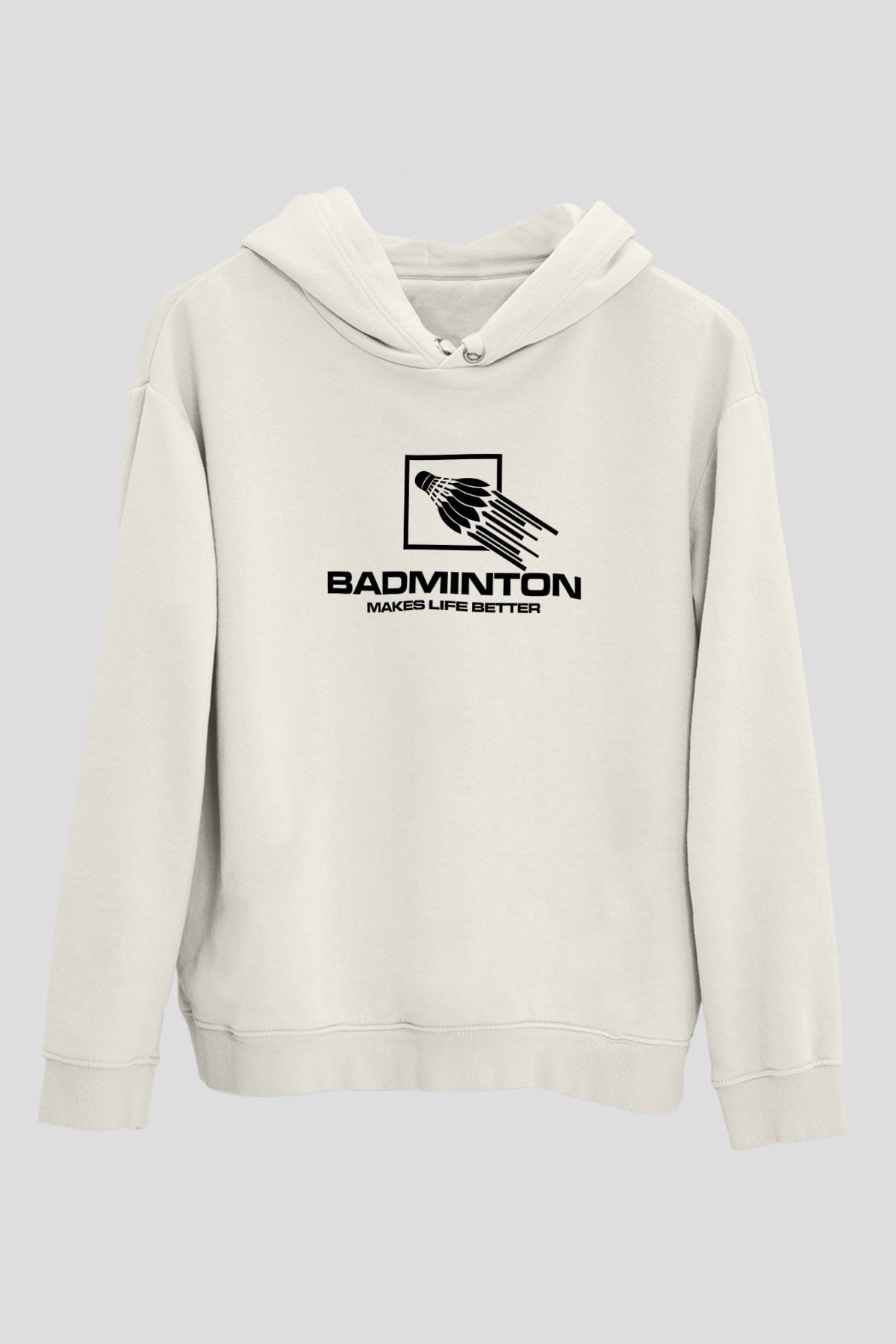 Badminton Baskılı Unisex Ekru Hoodie