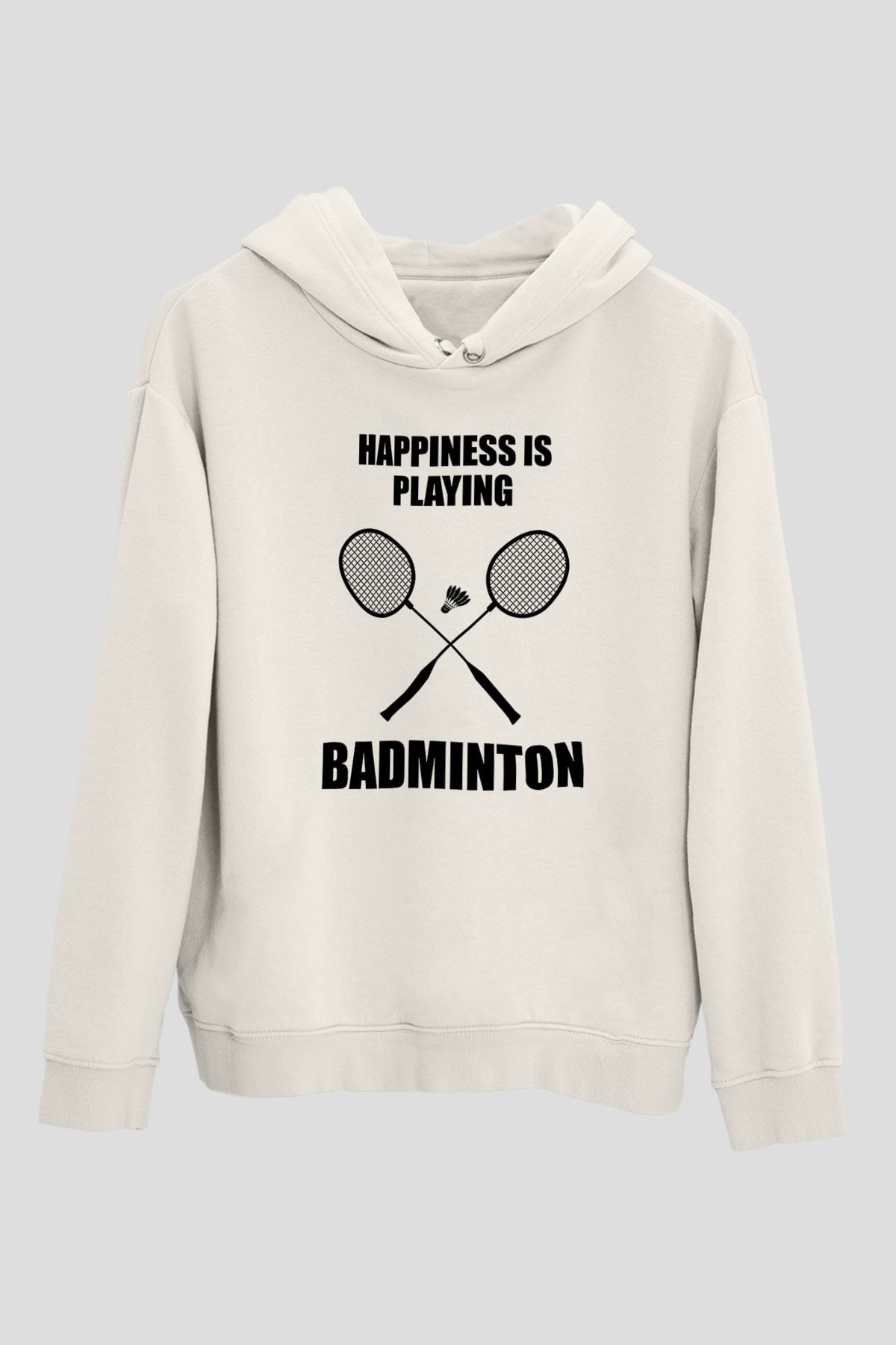 Badminton Baskılı Unisex Ekru Hoodie