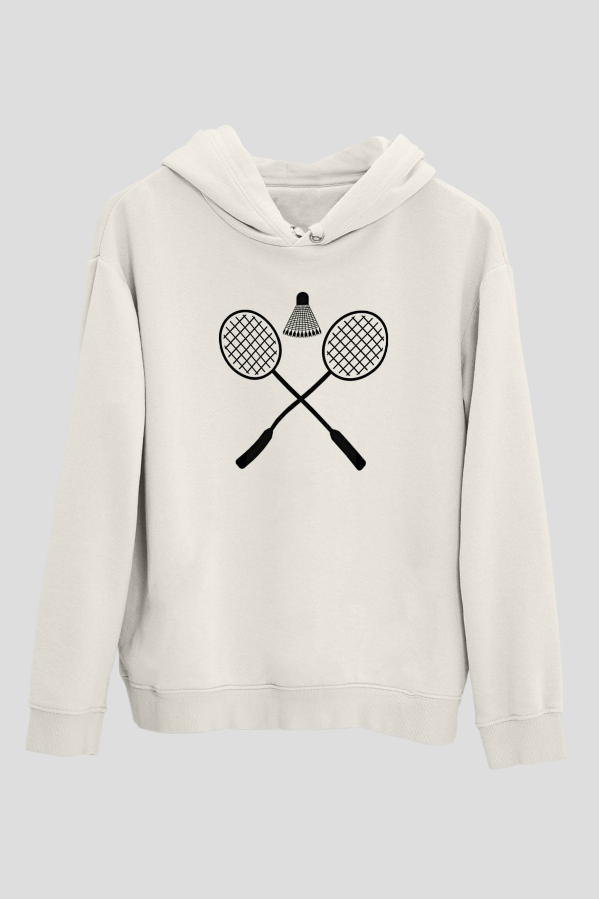 Badminton Baskılı Unisex Ekru Hoodie