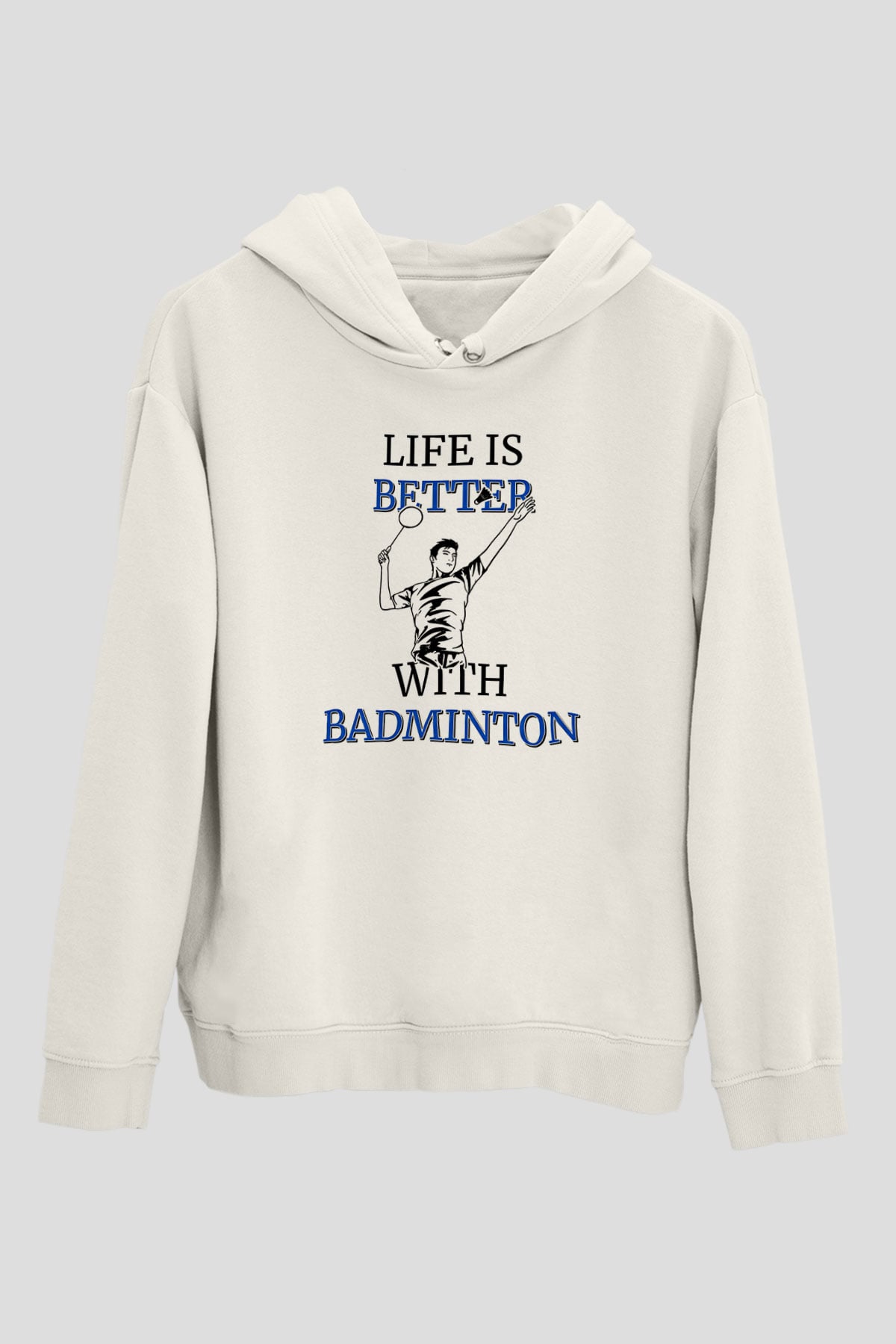 Badminton Baskılı Unisex Ekru Hoodie