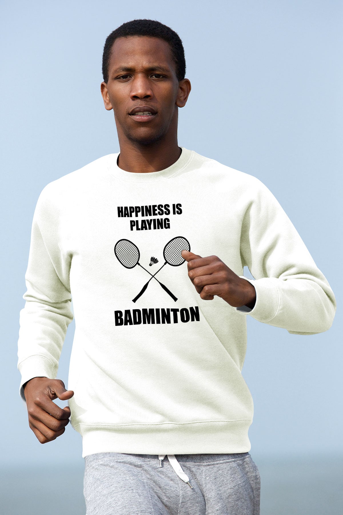 Badminton Baskılı Unisex Ekru Sweatshirt