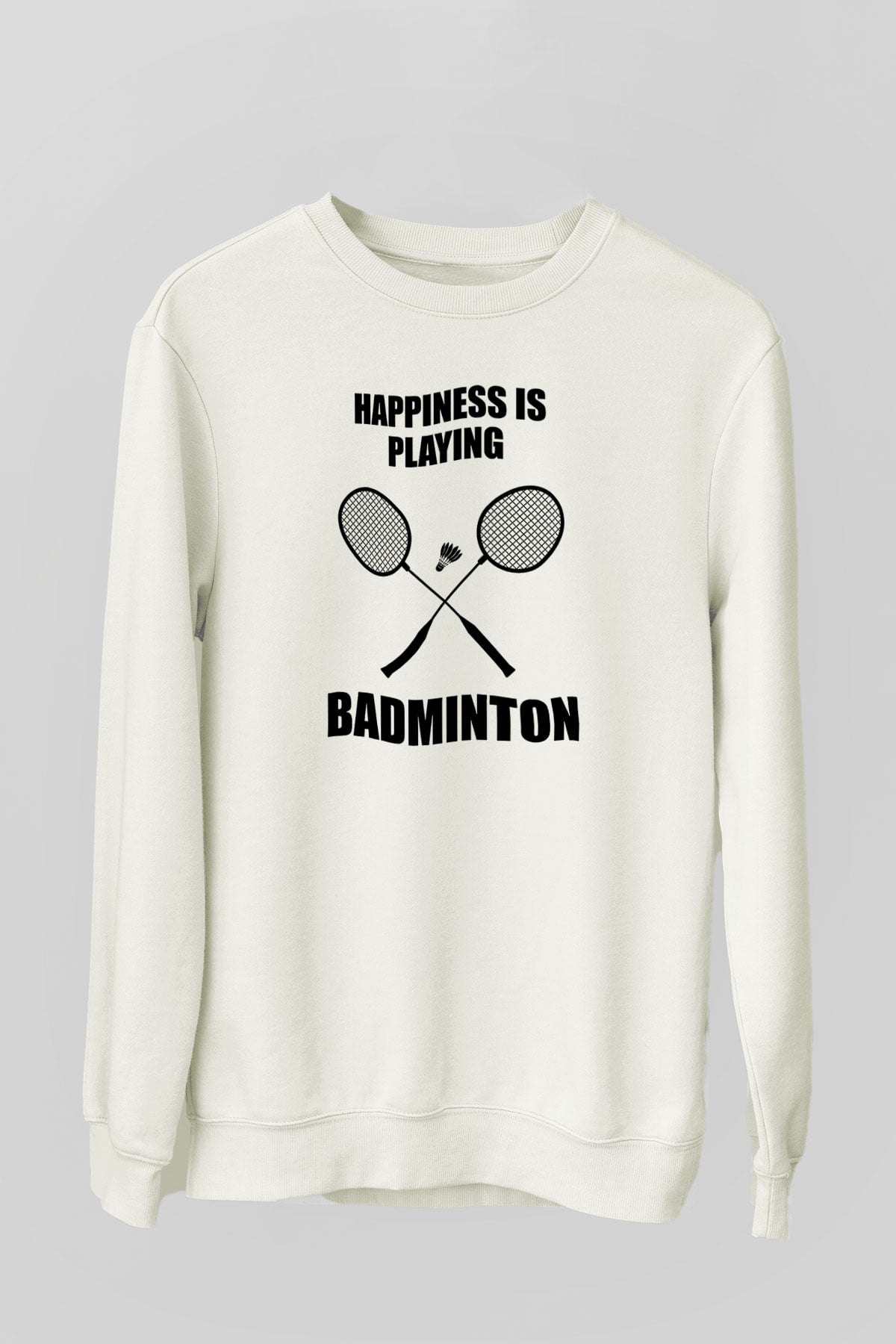 Badminton Baskılı Unisex Ekru Sweatshirt