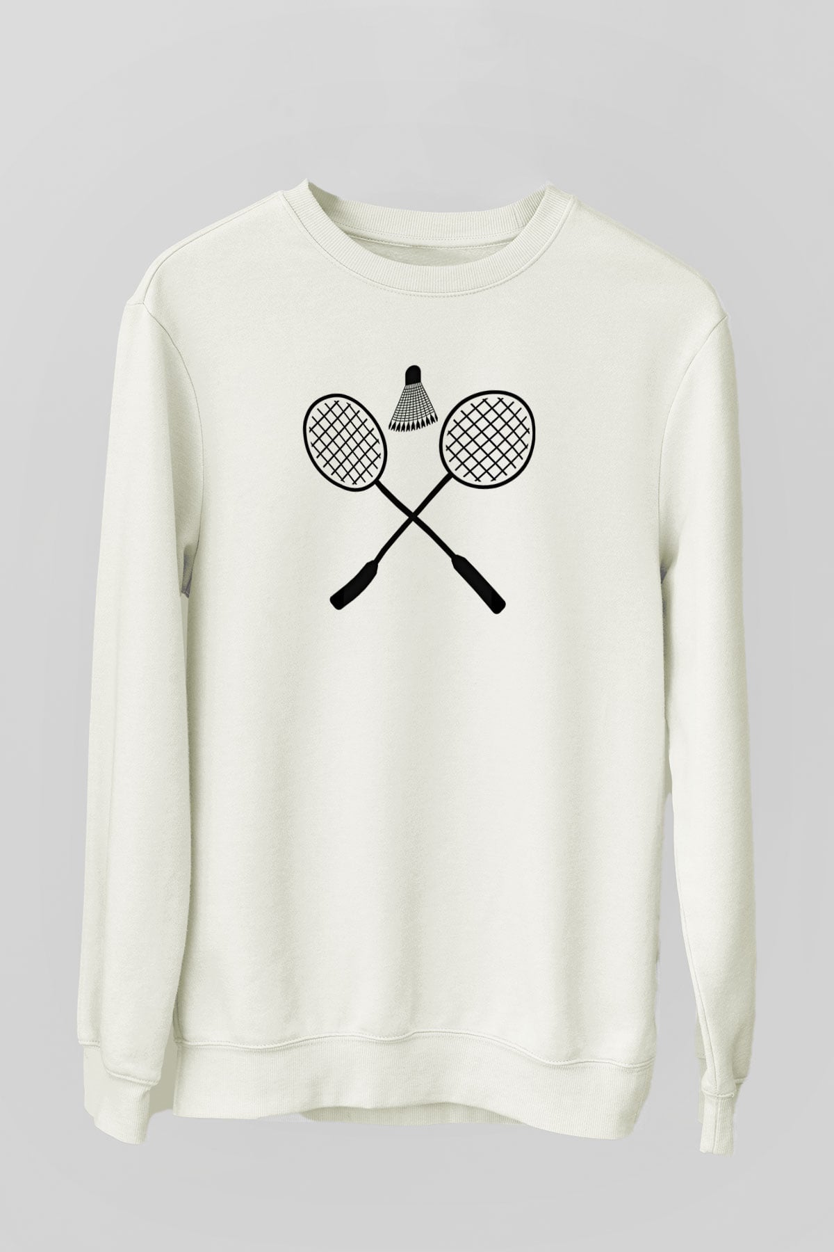 Badminton Baskılı Unisex Ekru Sweatshirt