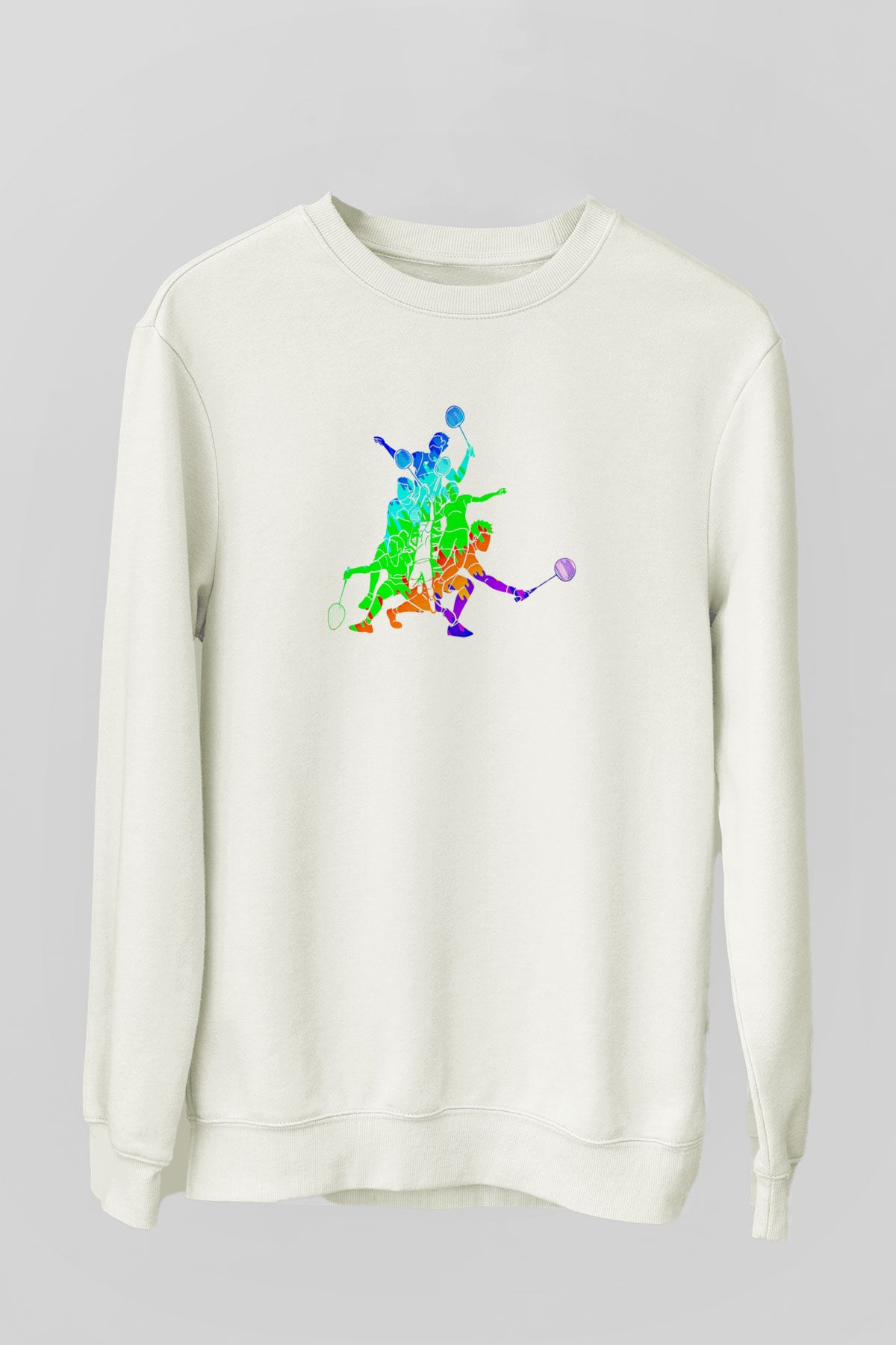Badminton Baskılı Unisex Ekru Sweatshirt