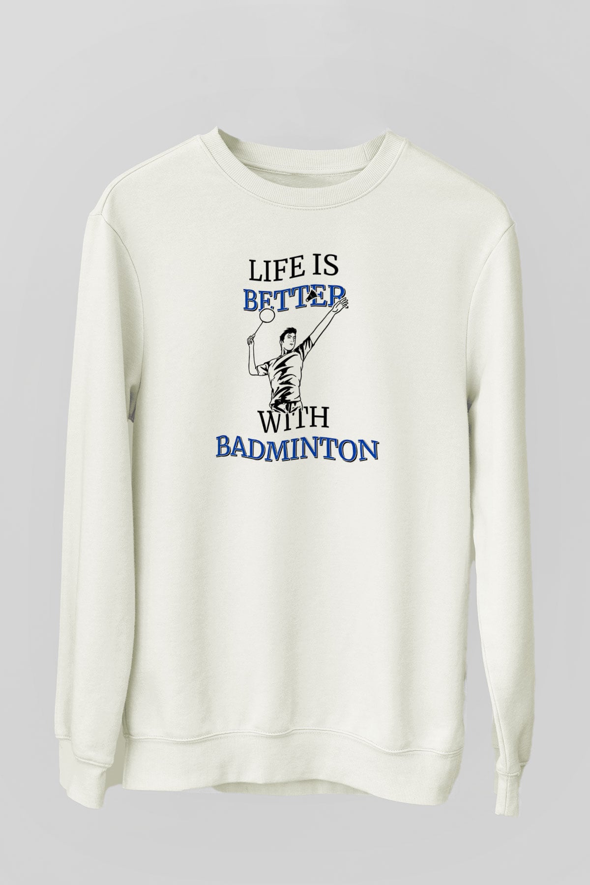 Badminton Baskılı Unisex Ekru Sweatshirt