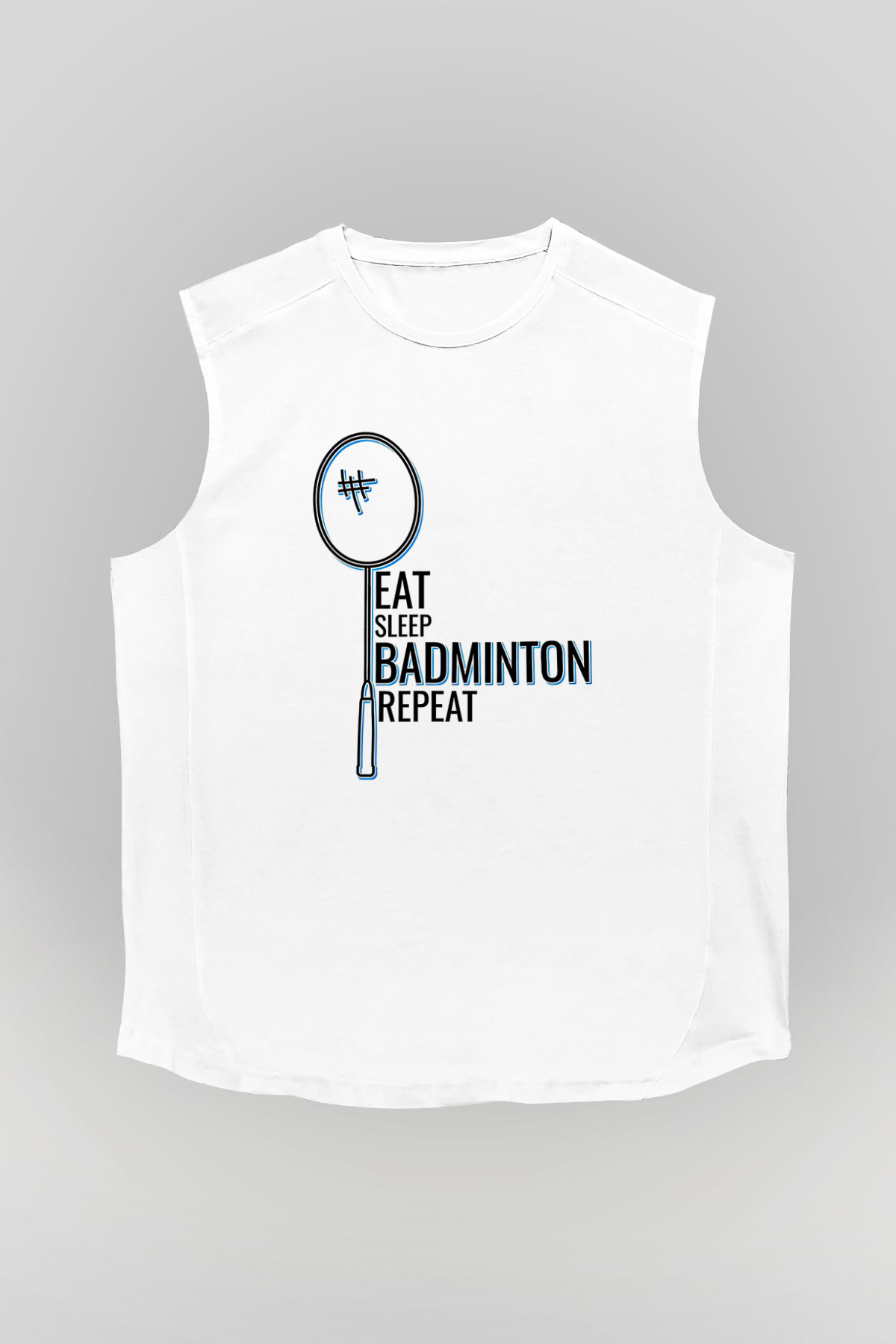 Badminton Baskılı Unisex Kolsuz Beyaz Tişört