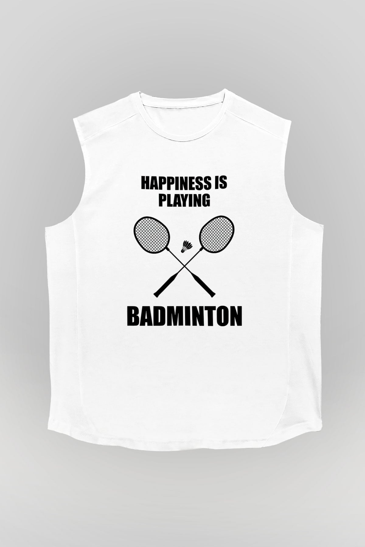 Badminton Baskılı Unisex Kolsuz Beyaz Tişört