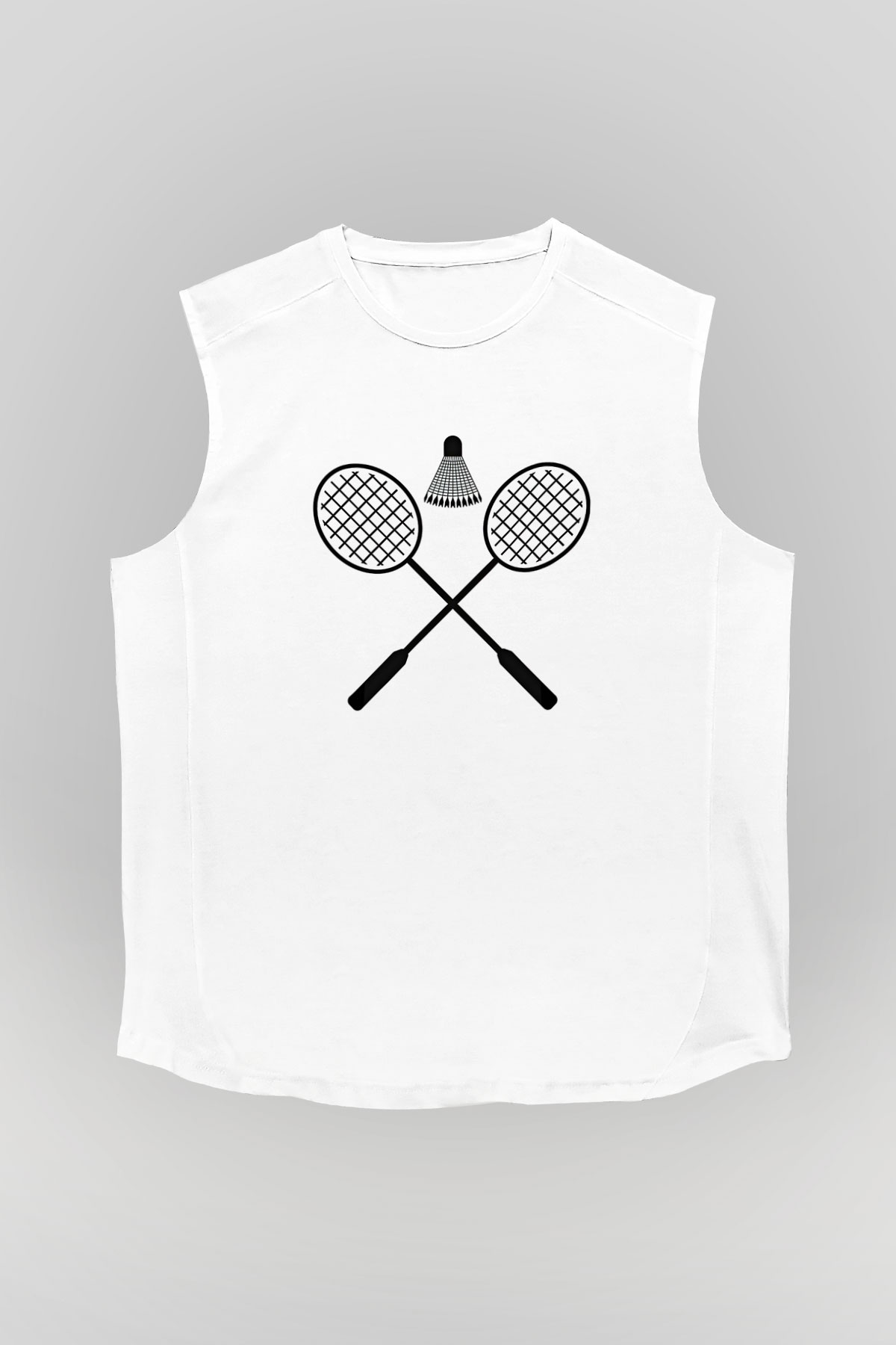 Badminton Baskılı Unisex Kolsuz Beyaz Tişört