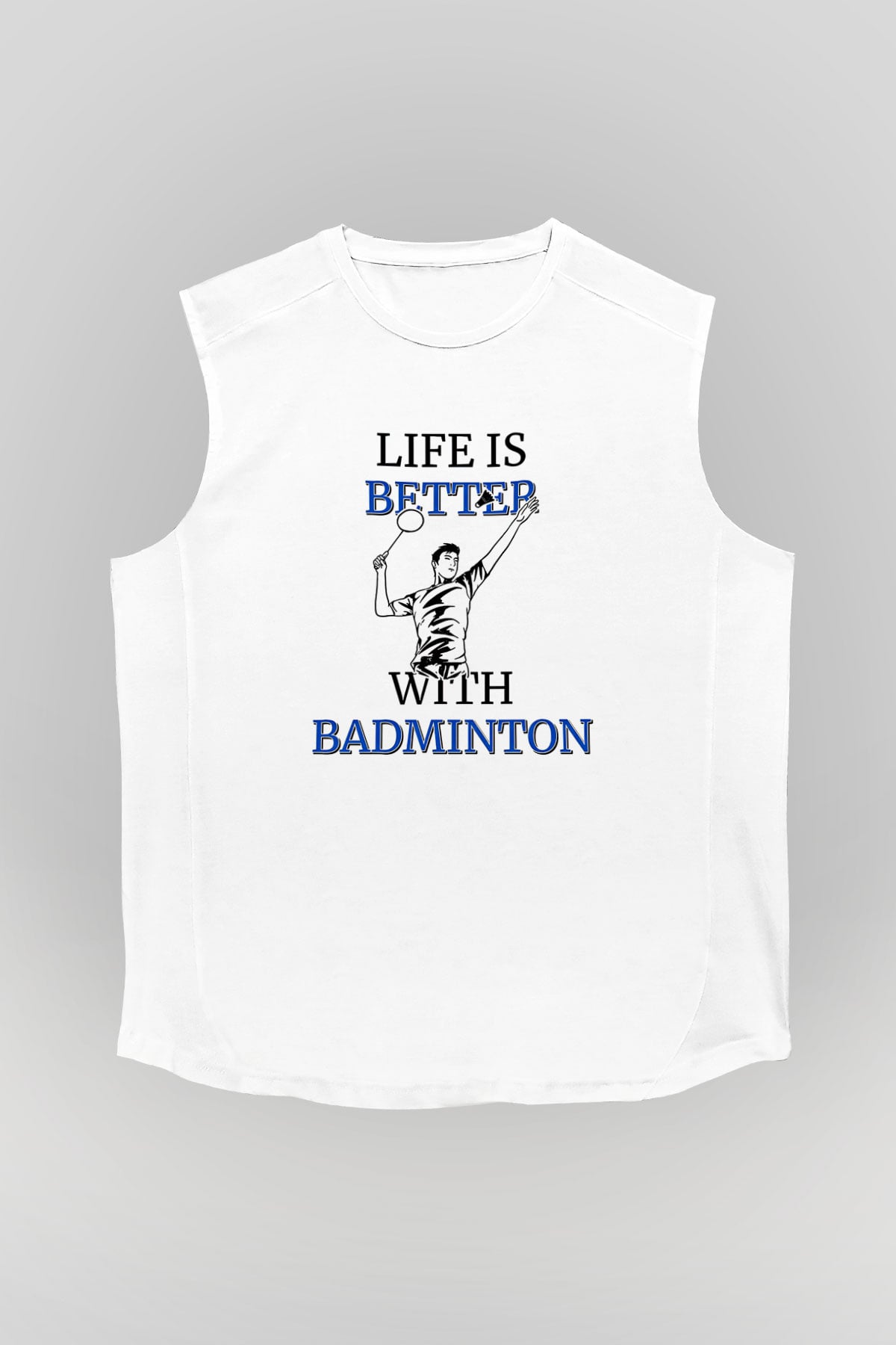 Badminton Baskılı Unisex Kolsuz Beyaz Tişört