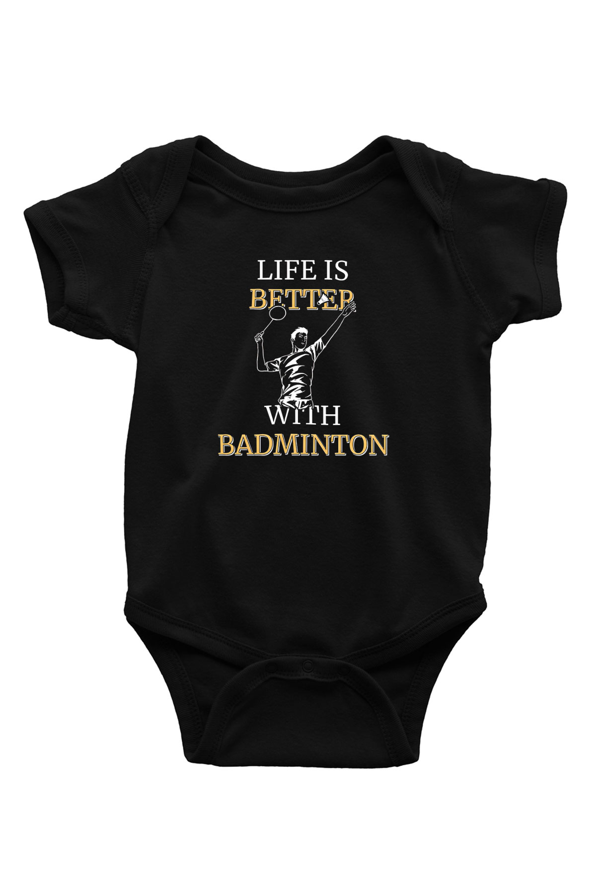 Badminton Baskılı Unisex Siyah Bebek Body - Zıbın