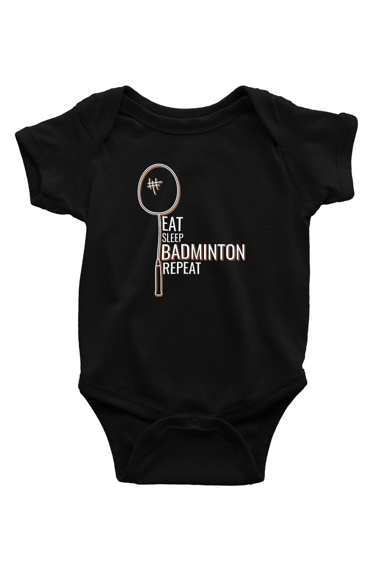 Badminton Baskılı Unisex Siyah Bebek Body - Zıbın