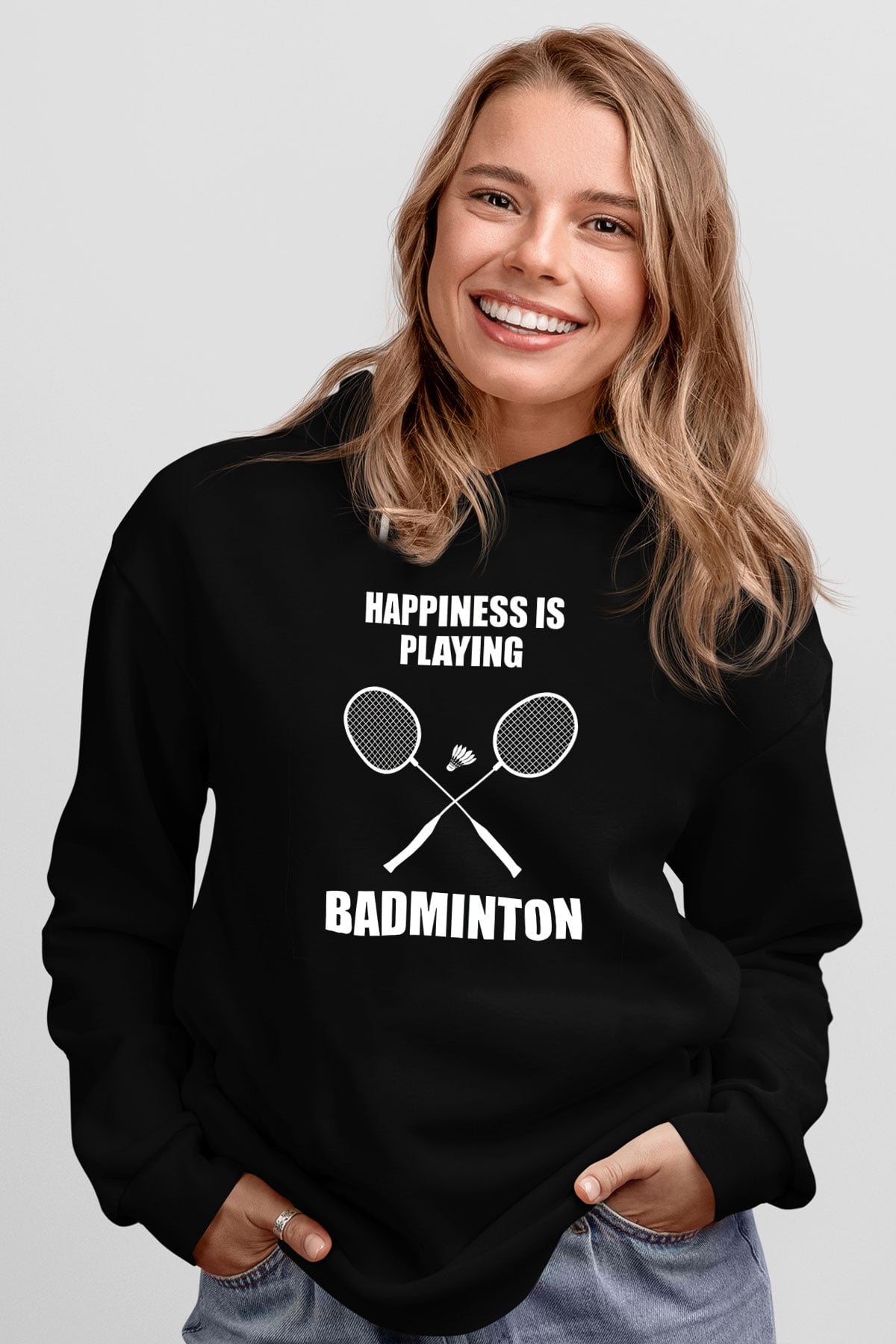 Badminton Baskılı Unisex Siyah Hoodie