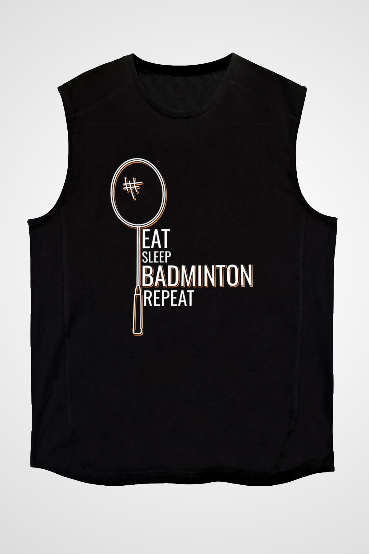 Badminton Baskılı Unisex Siyah Kolsuz Tişört