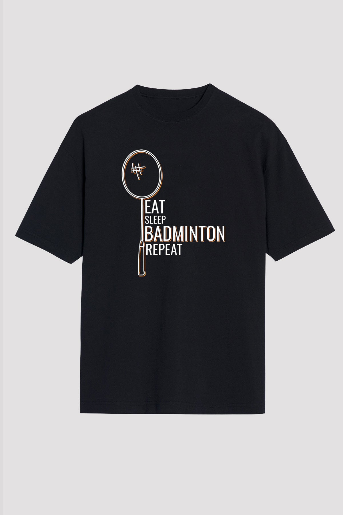 Badminton Baskılı Unisex Siyah Oversize Tişört