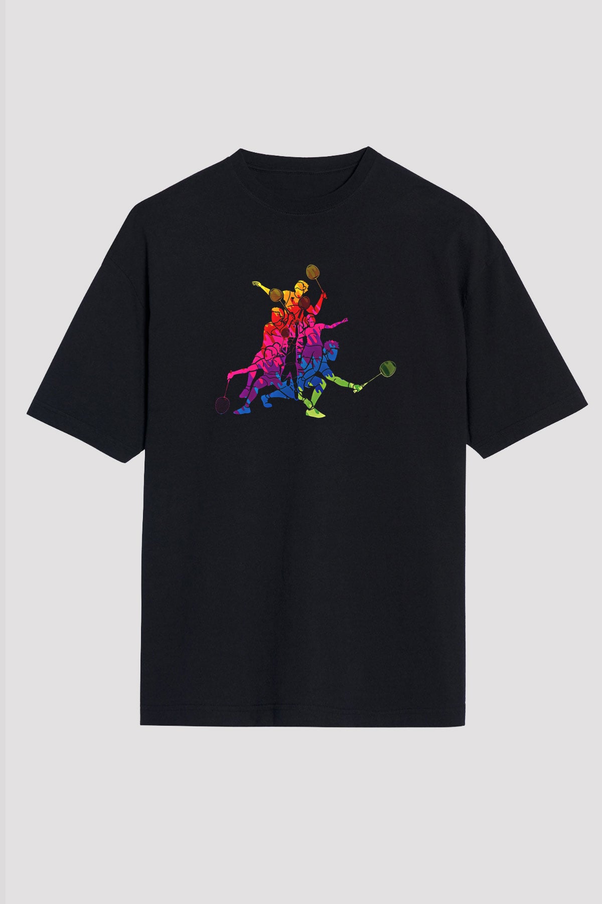 Badminton Baskılı Unisex Siyah Oversize Tişört