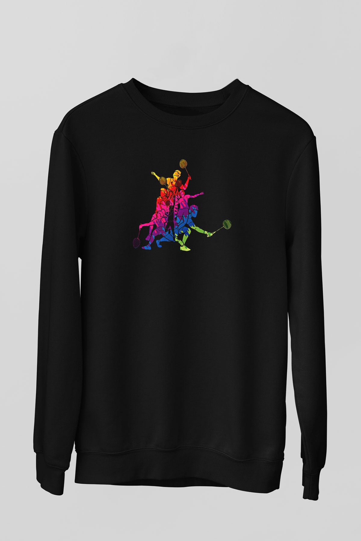 Badminton Baskılı Unisex Siyah Sweatshirt