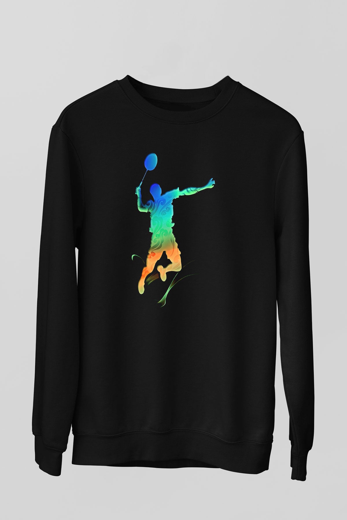 Badminton Baskılı Unisex Siyah Sweatshirt