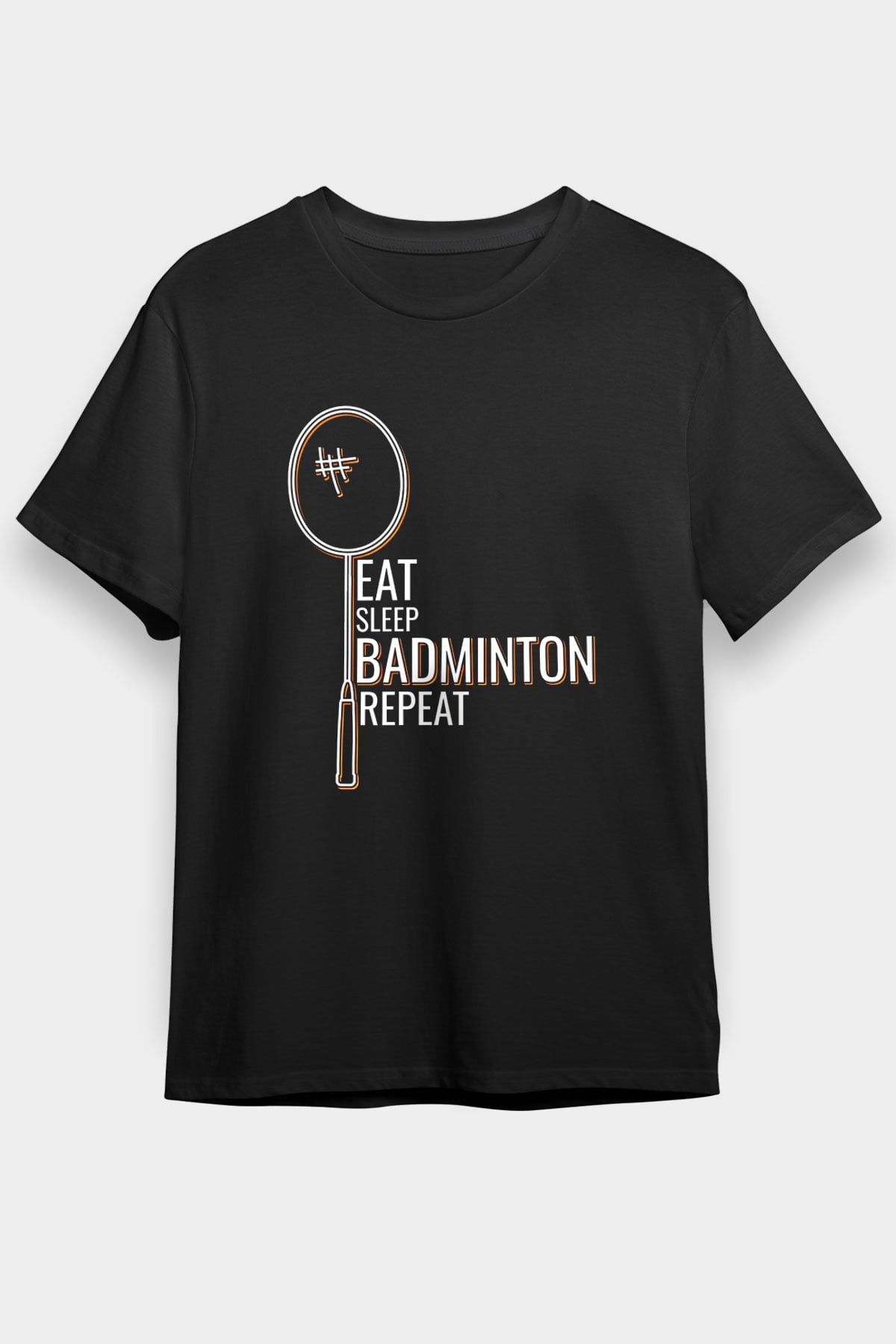 Badminton Baskılı Unisex Siyah Tişört - Tshirt