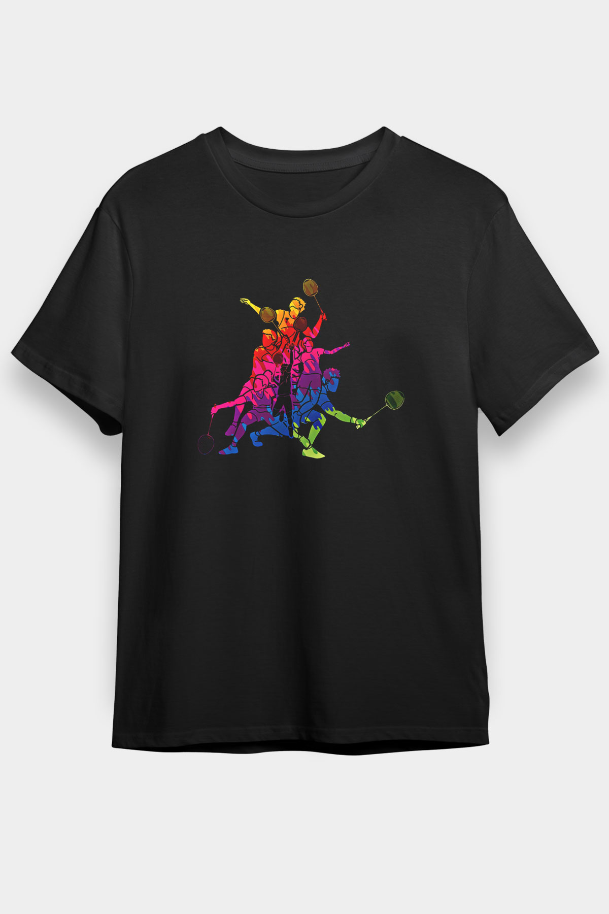 Badminton Baskılı Unisex Siyah Tişört - Tshirt